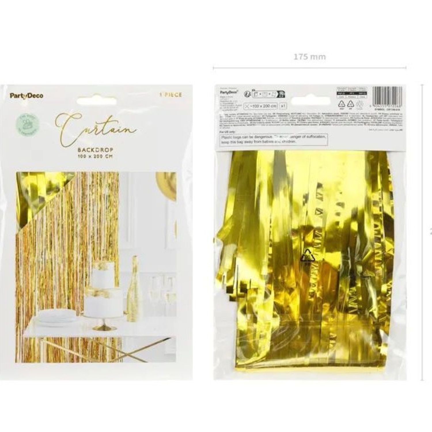 partydeco Hängedekoration Türvorhang Lametta 100x200cm, Gold