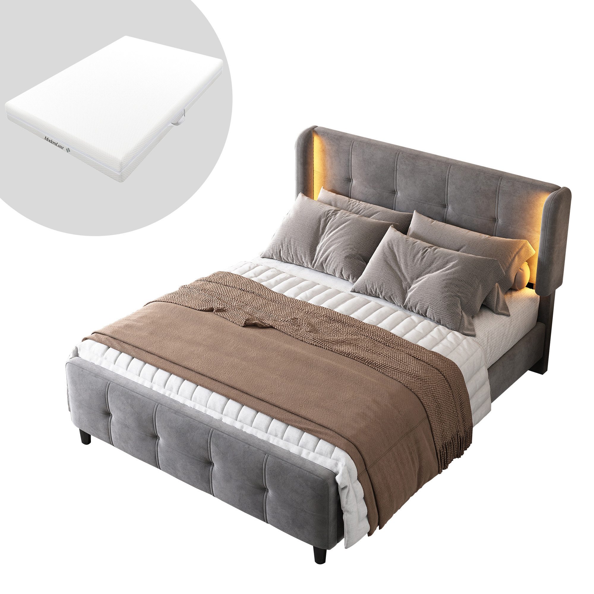 HAUSS SPOLE Polsterbett 140x200cm mit LED-Leisten, günstig online kaufen