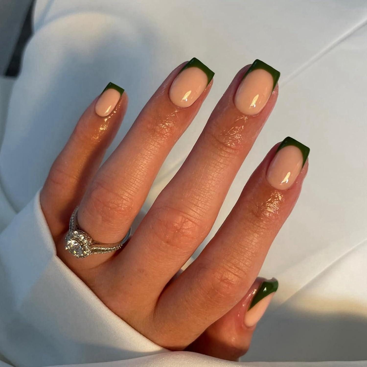 LuxusKollektion Kunstfingernägel Künstliche Nägel Press On French Tip 30 Stück Eckig Dunkel Grün