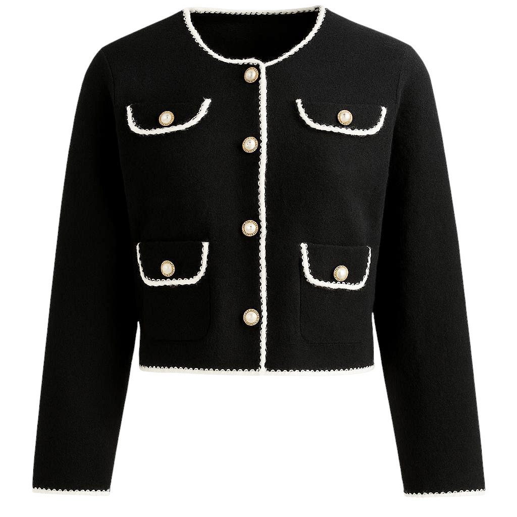 Mississhop Kurzjacke Damen Flauschstrick-Blazer mit Kontrastpaspeln M.420