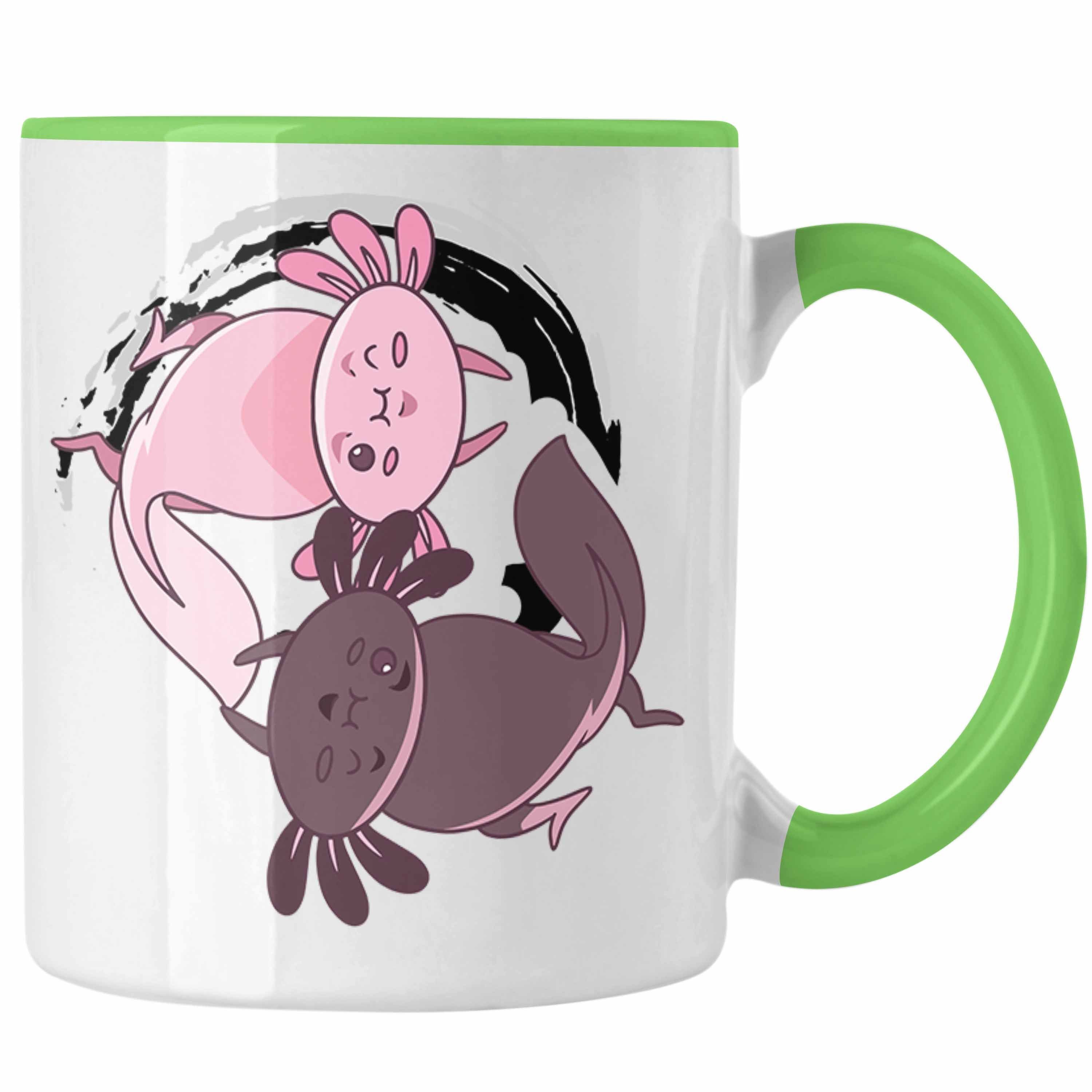 Trendation Tasse Trendation - Axolotl Tasse Grafik Lustig Geschenkidee Schwanzlurch Tiere Geschenk Ying Yang Zeichen Grün