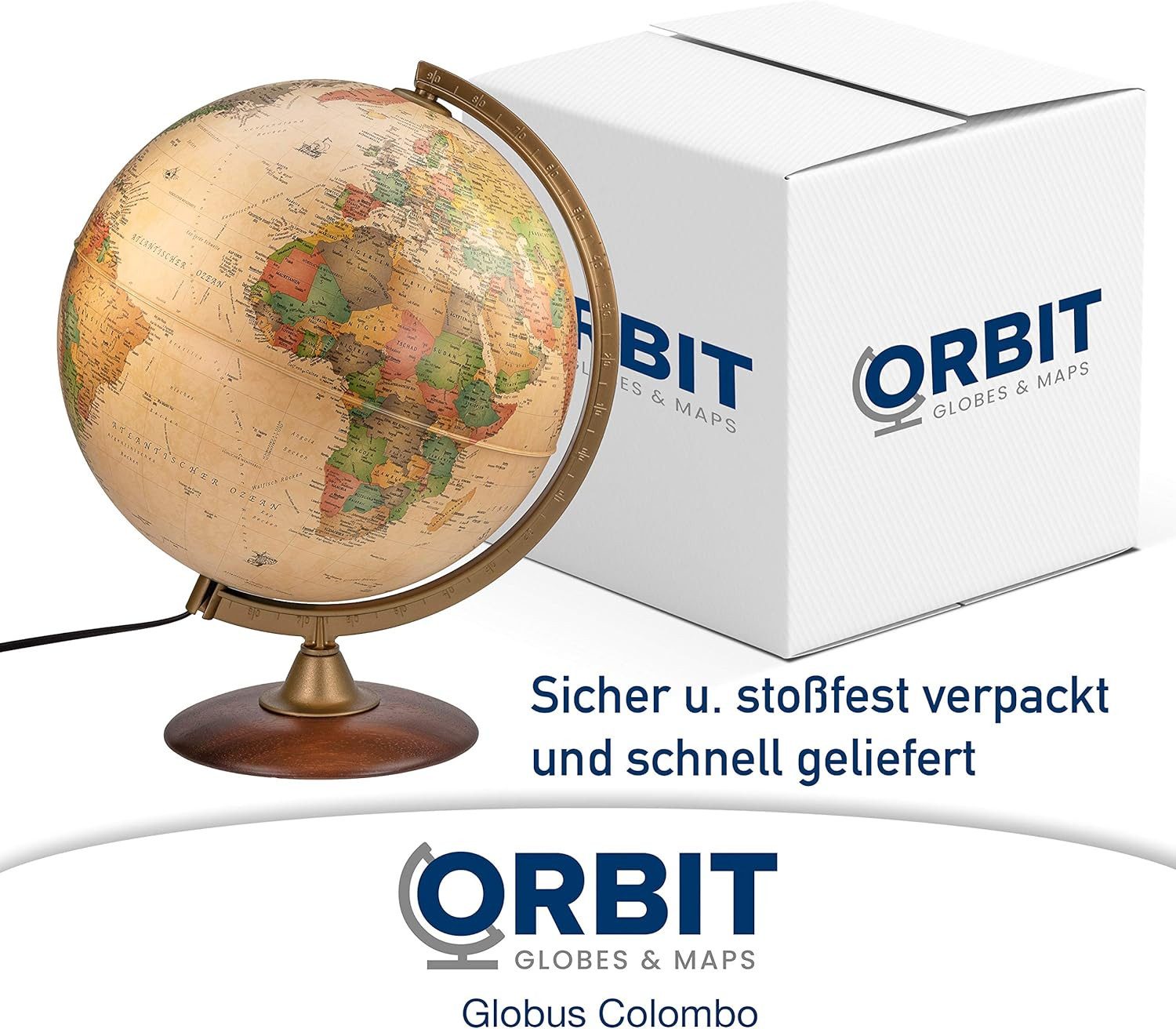 Interkart Landkarten & Globen GmbH Globus Antik-Leuchtglobus 30 cm mit Holzfuß und deutschem Kartenbild – Bild 5 von 5