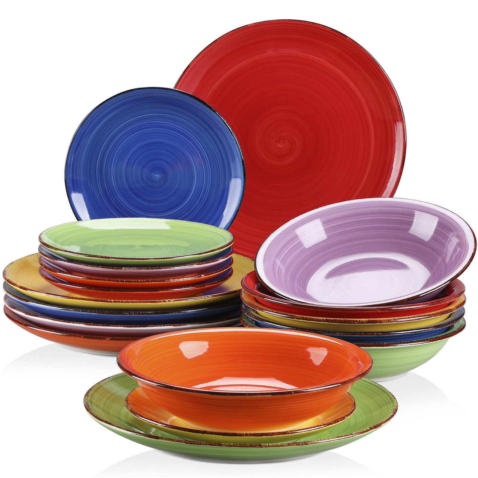 vancasso Geschirr-Set 18-tlg Tafelservice für 6, Teller-Set, Steingut, Blau/Bunt (18-tlg), 6 Personen, Steingut