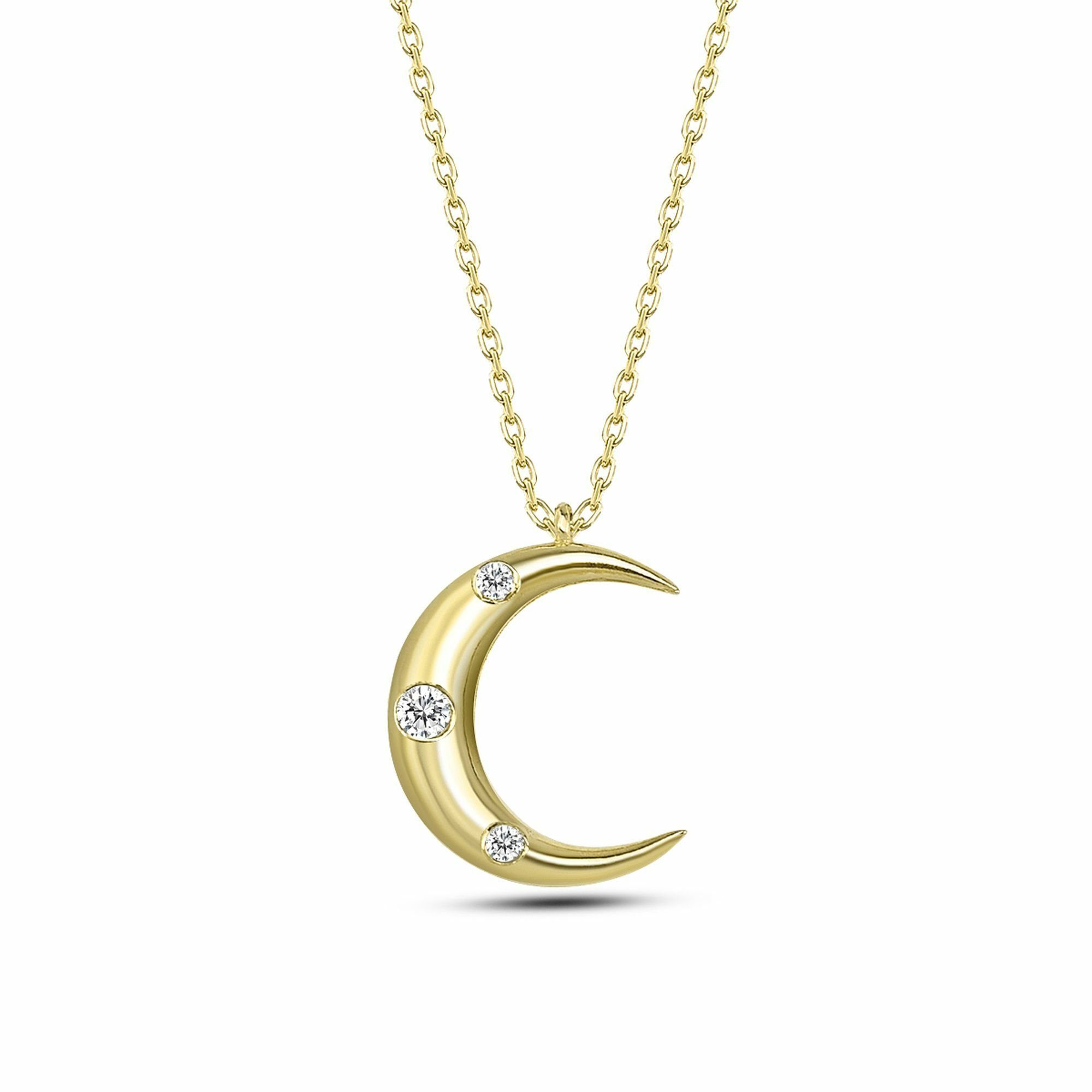 dKeniz Kettenanhänger 925/- Sterling Silber vergoldet Mond Silberkette