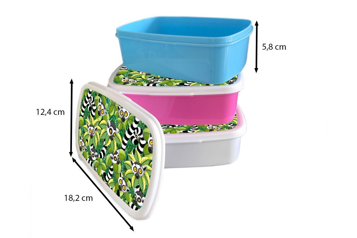 MuchoWow Kunststoff, Brotdose Lunchbox Brotbox Mädchen, rosa für - Kunststoff Ringelschwanzlemur, (2-tlg), Dschungel Kinder, - Muster Snackbox, Erwachsene,