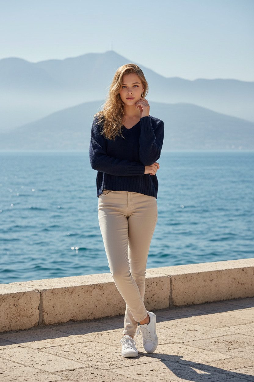 Zuckerwatte V-Ausschnitt-Pullover modisch kurz aus weichem Merino Cashmere Blend