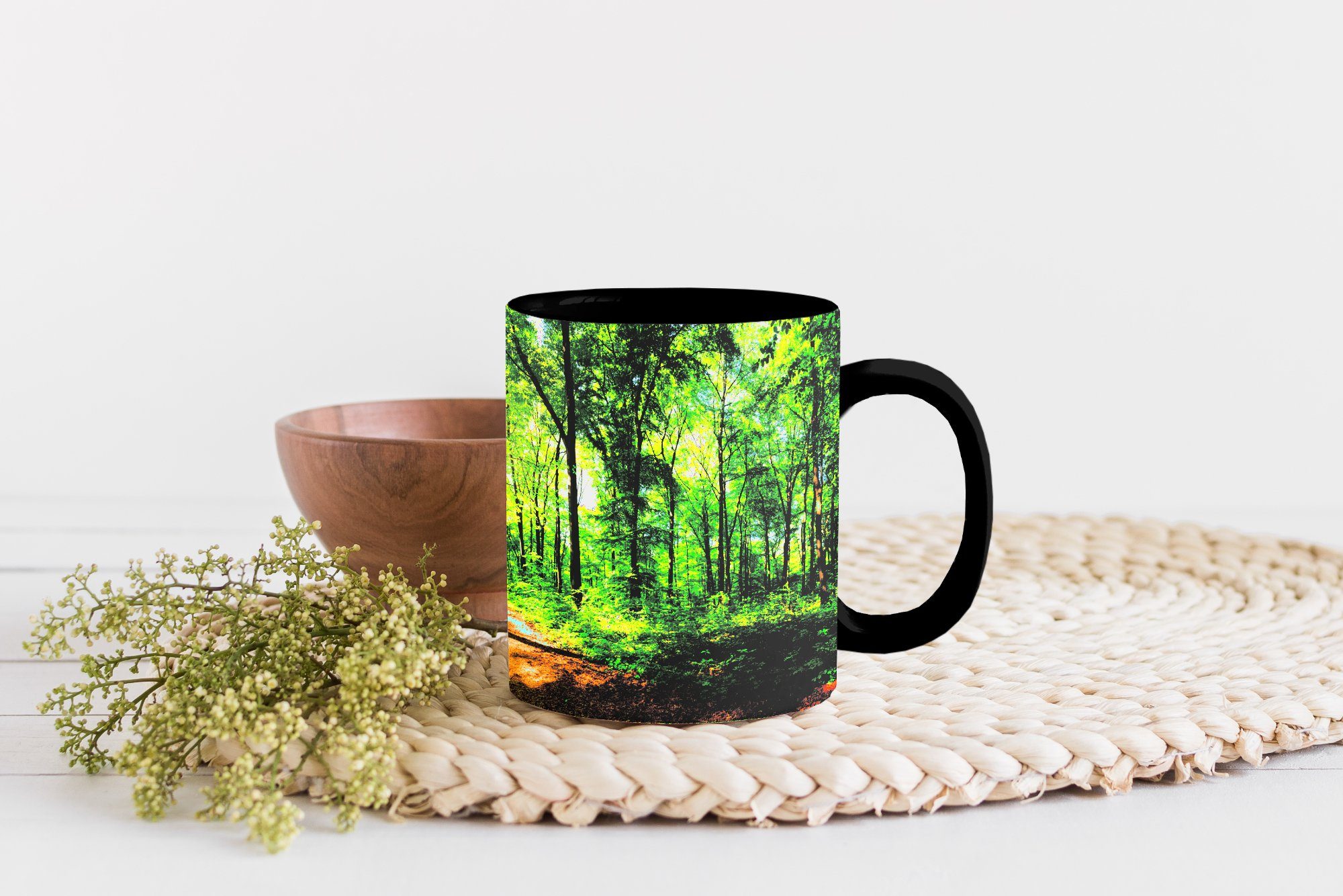 Baum, Sonne - Teetasse, Tasse Kaffeetassen, Keramik, Geschenk Wald Farbwechsel, - MuchoWow Zaubertasse,