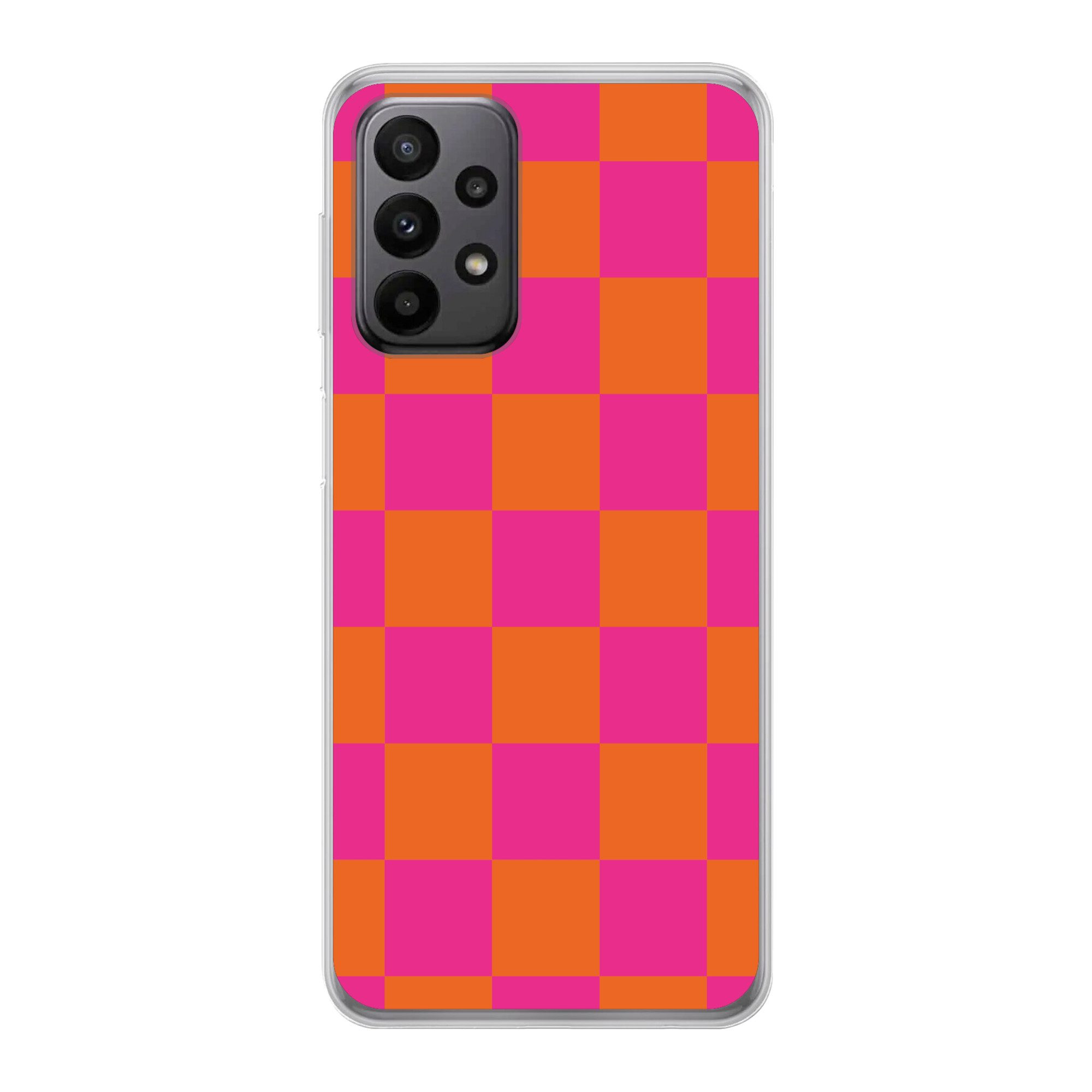 MuchoWow Handyhülle für Samsung Galaxy A23 5G Schachbrettmuster - Orange - Rosa - Blöcke, Smartphone-Bumper, Print, Handy Schutzhülle Dünn