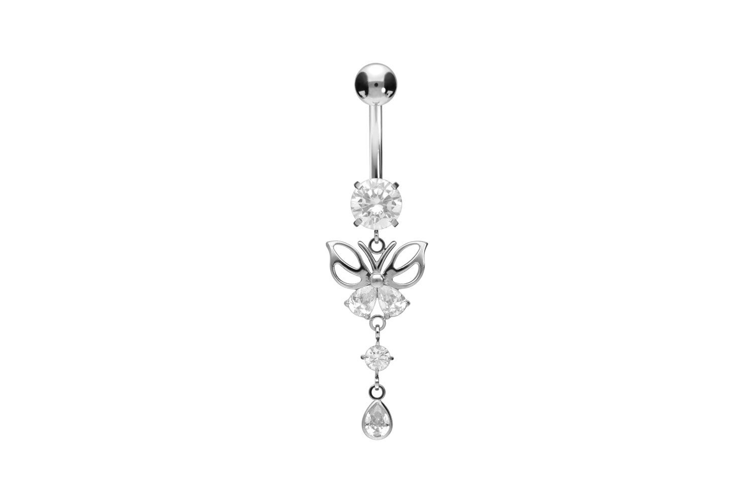 Bauchnabelpiercing Titan Bananabell mit Innengewinde SCHMETTERLING + KRISTALLE