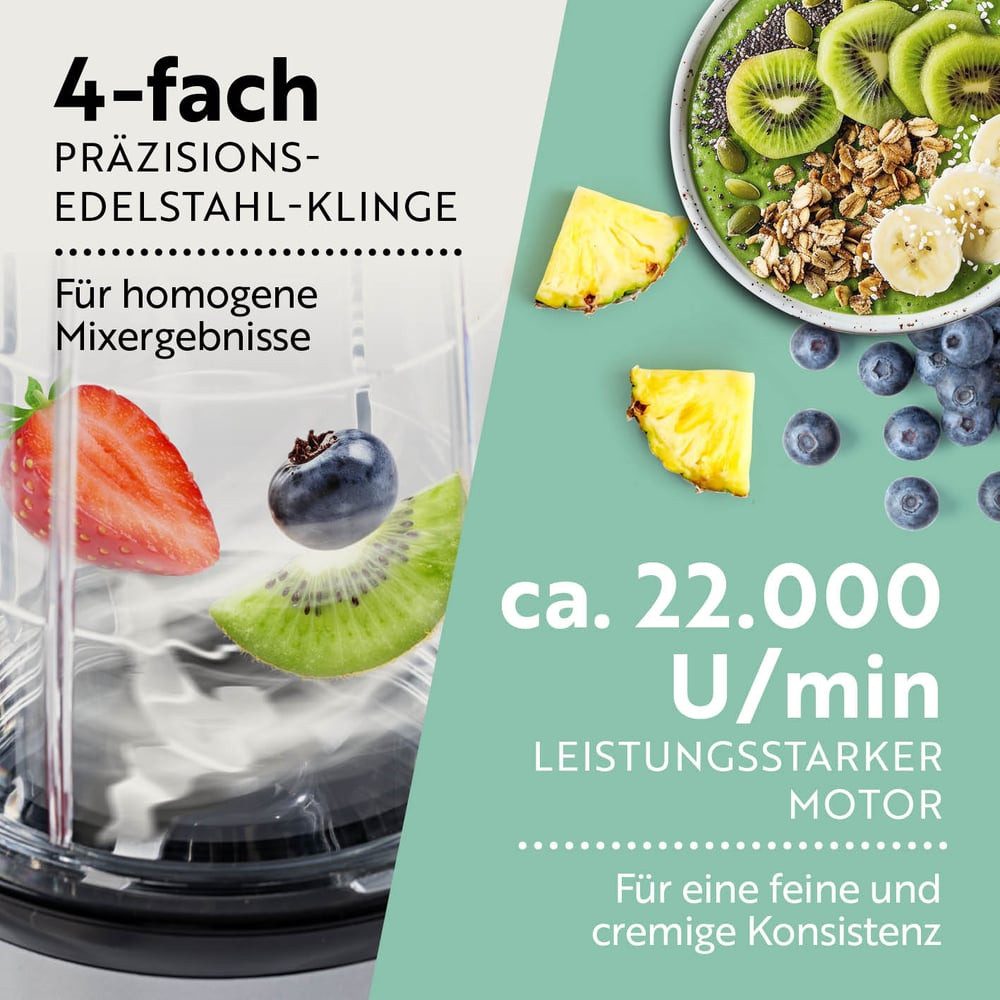 GOURMETmaxx Standmixer Mr. Magic 4-tlg. 400W anthrazit/schwarz, 400 W, Elektrischer Mini-Mixer 500ml pürieren Smoothies Shakes Cocktails – Bild 4 von 5