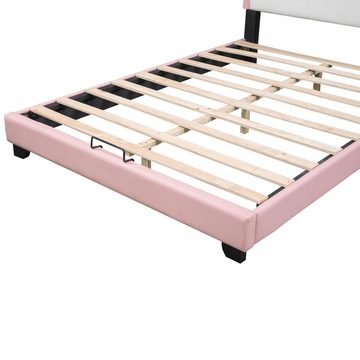 EXTSUD Kinderbett Babybett Kissenbett 140*200cm, mit Lattenrost und Rückenlehne, Kronenförmiges Mädchenbett, rosa (ohne Matratze)