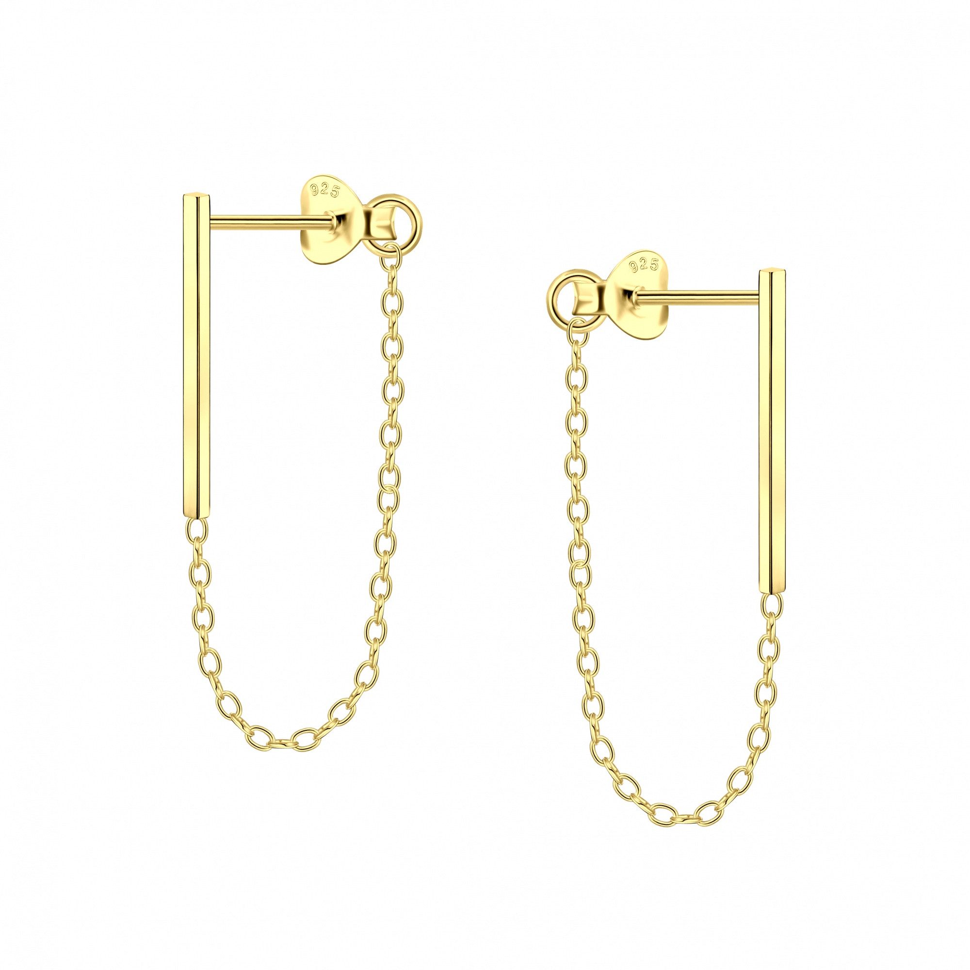 Paar Ohrstecker STAB mit Kette in Gold, 2-tlg.
