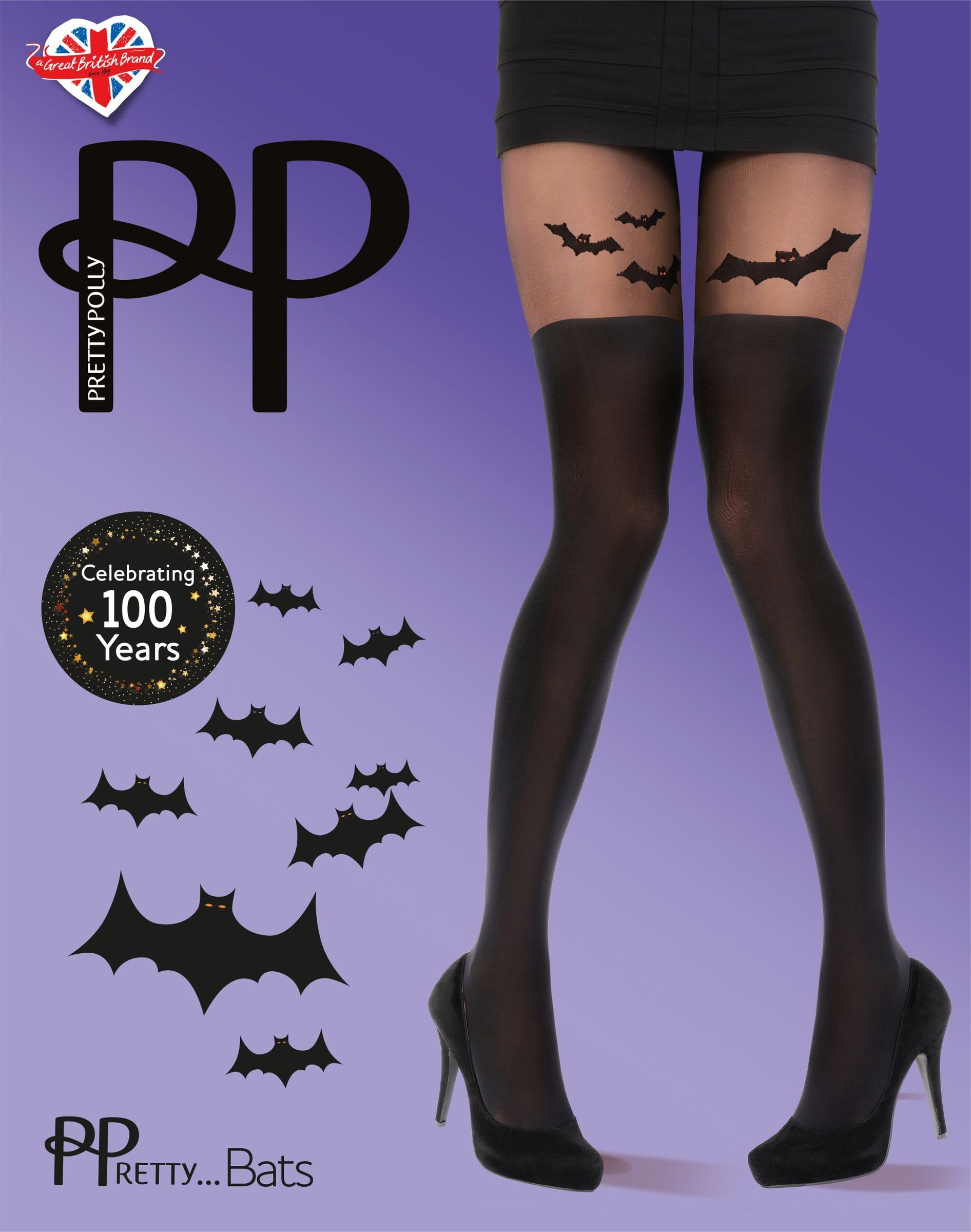Tights glatt) (Stützstrumpfhose Bat Naht DEN 40 Halloween 1 St. ohne Pretty Polly Feinstrumpfhose