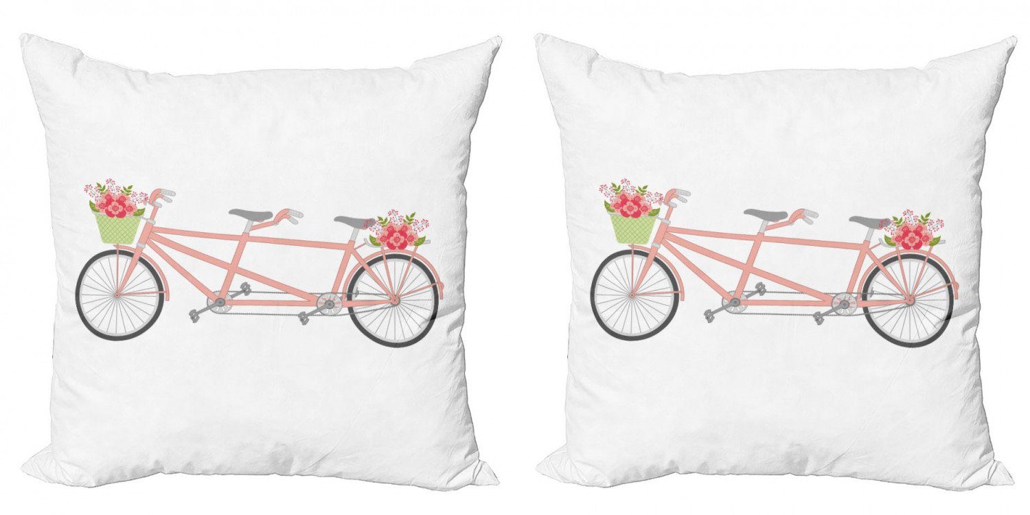 Kissenbezüge Modern Accent Doppelseitiger Digitaldruck, Abakuhaus (2 Stück), Bike-Party Rosa Blumen Alte Fahrrad