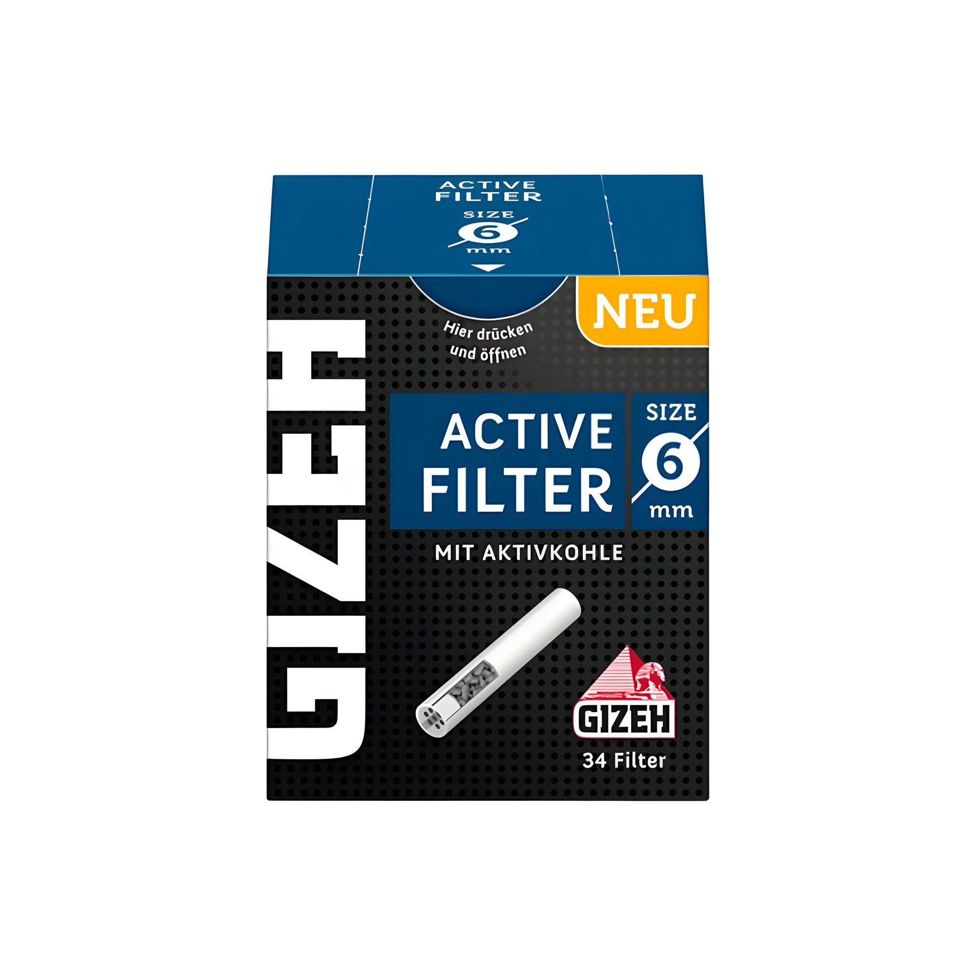 Gizeh Aktivkohlefilter Gizeh Black Aktivkohlefilter, ø 6 mm, 27 mm lang, 34 Stk.