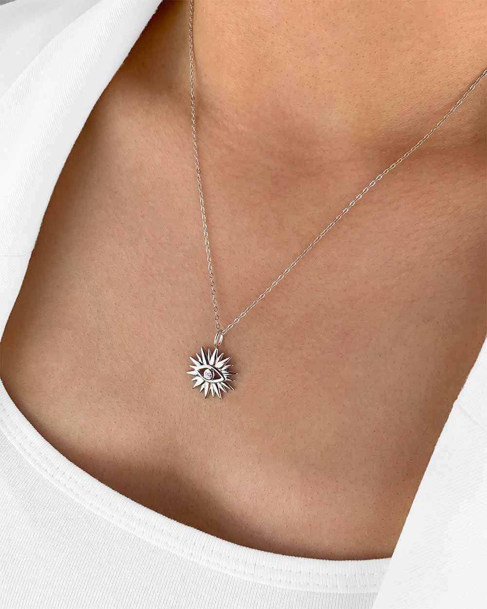 DANIEL CLIFFORD Kette mit Anhänger 'Sibella' Damen Halskette Silber 925 Auge Sonne Anhänger Kristall (inkl. Verpackung), Silberkette 45cm, allwissendes Auge, Glückbringer