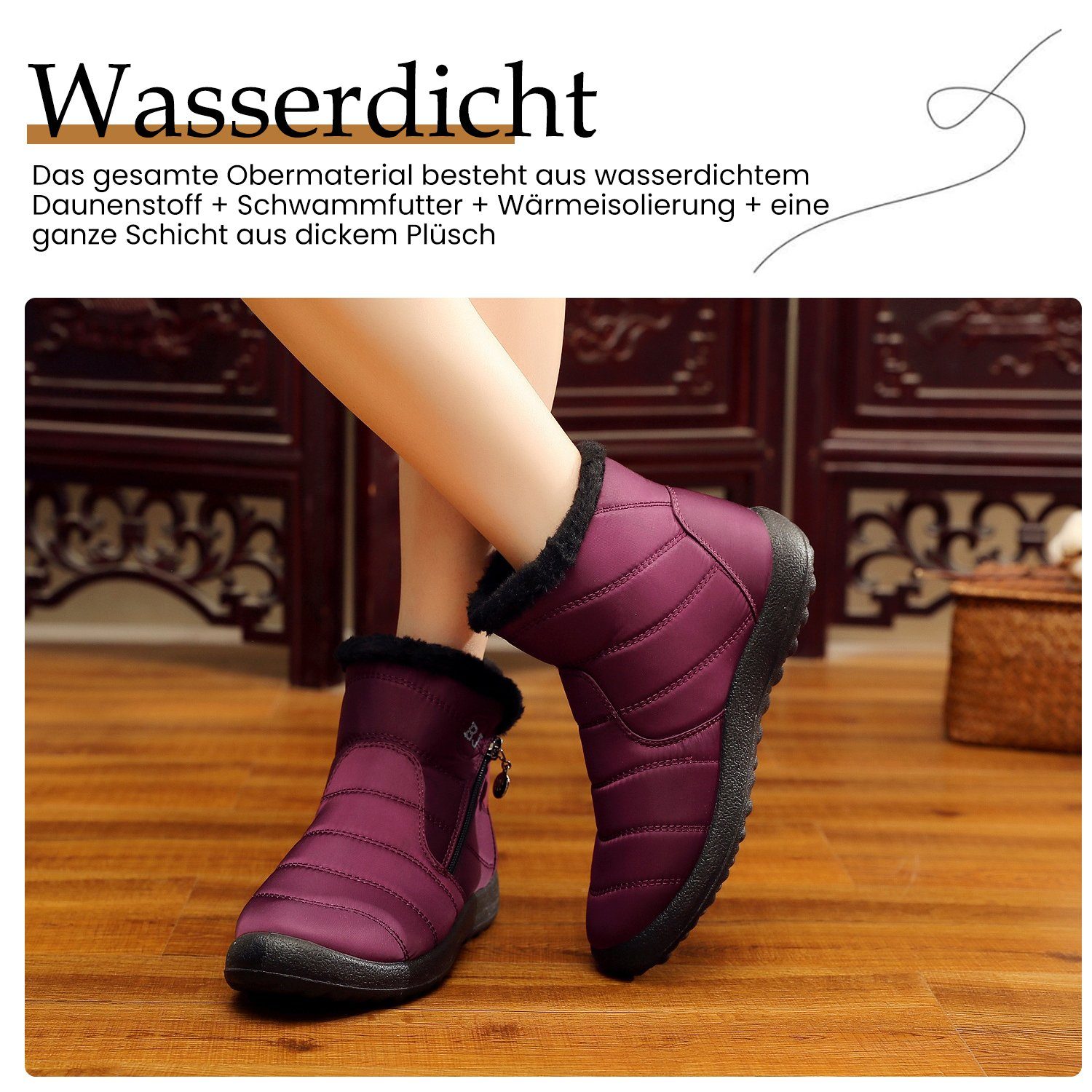 Daisred Winterschuhe Leicht Warm Damen Snowboots Bequem Rot Schneestiefel