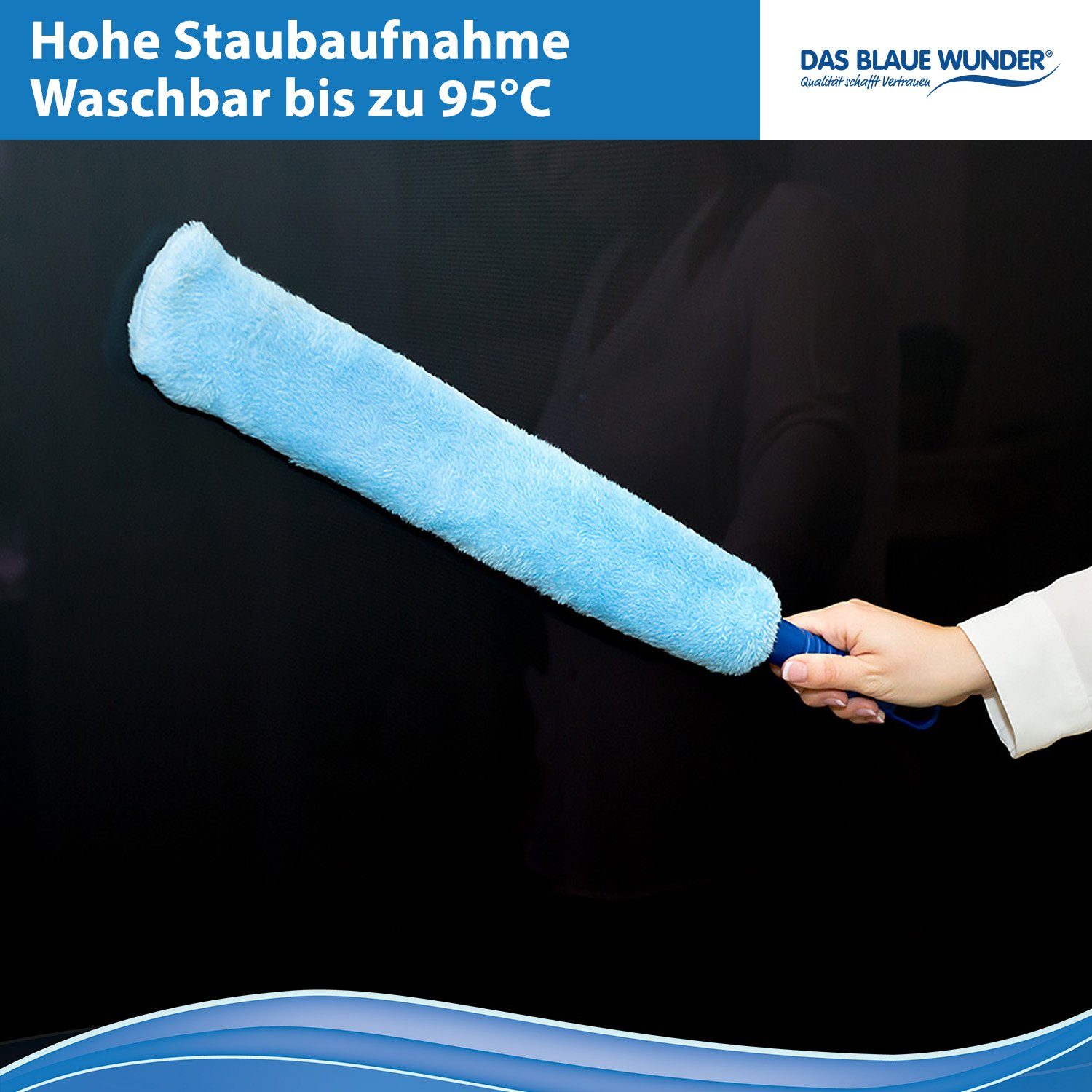 Das Blaue Wunder® Staubwedel SOFT Multi Duster, Staubmagnet mit Extra Langen Fasern (1-St), Waschbar, Staubputzen mit biegbarem Teleskopstab für Haushalt