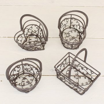 Macosa Home Dekokorb Mini Drahtkörbe aus Metall 4er Set mit Tragegriff Landhaus Deko-Korb (4 St), Draht-Körbchen Aufbewahrungskorb Dekoration Geschenk-Körble