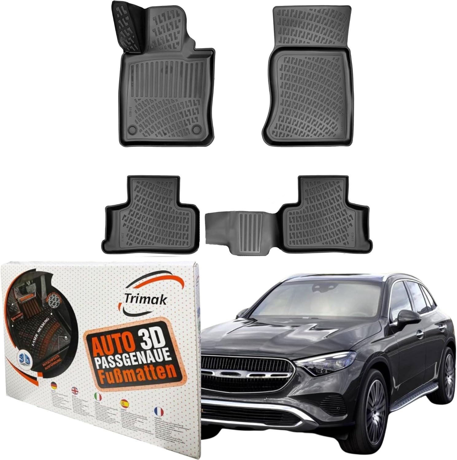 Trimak Passform-Fußmatten Oder Kofferraumwanne Oder Set für Mercedes GLC, Mercedes-Benz GLC X254 SUV ab 2022 Gummimatten Auto TPE Allwetter