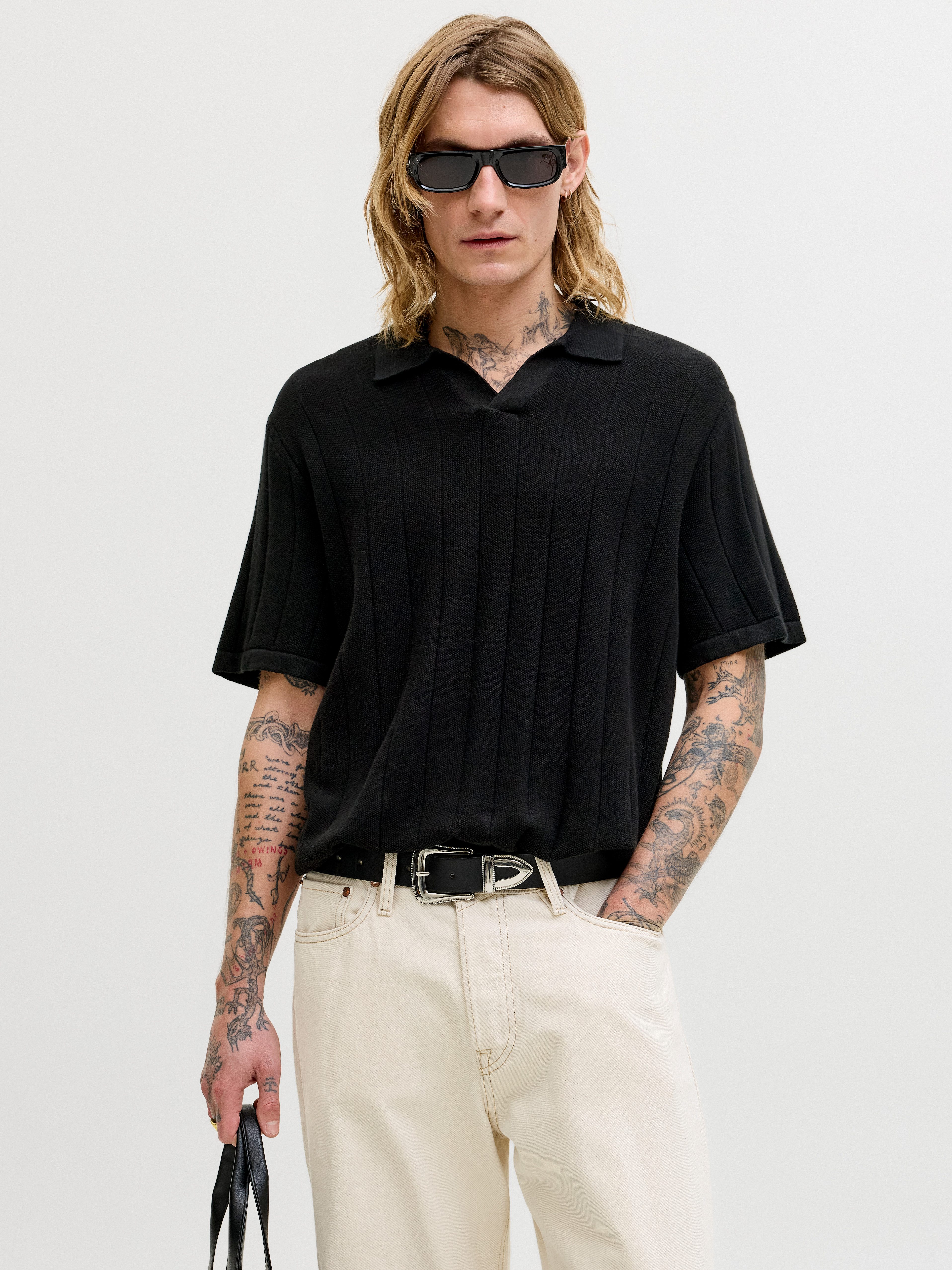 Jack & Jones Polokragenpullover JJEBRADLEY KNIT SPLIT NECK SS SN Baumwolle