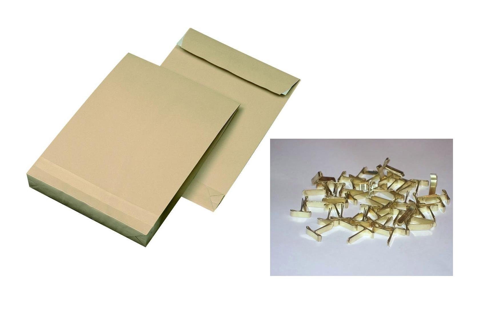 mayer-network GmbH Versandtasche 10 Faltentaschen-Versandtaschen DIN B4 mit 4cm Falte + 20 Flachkopfkla