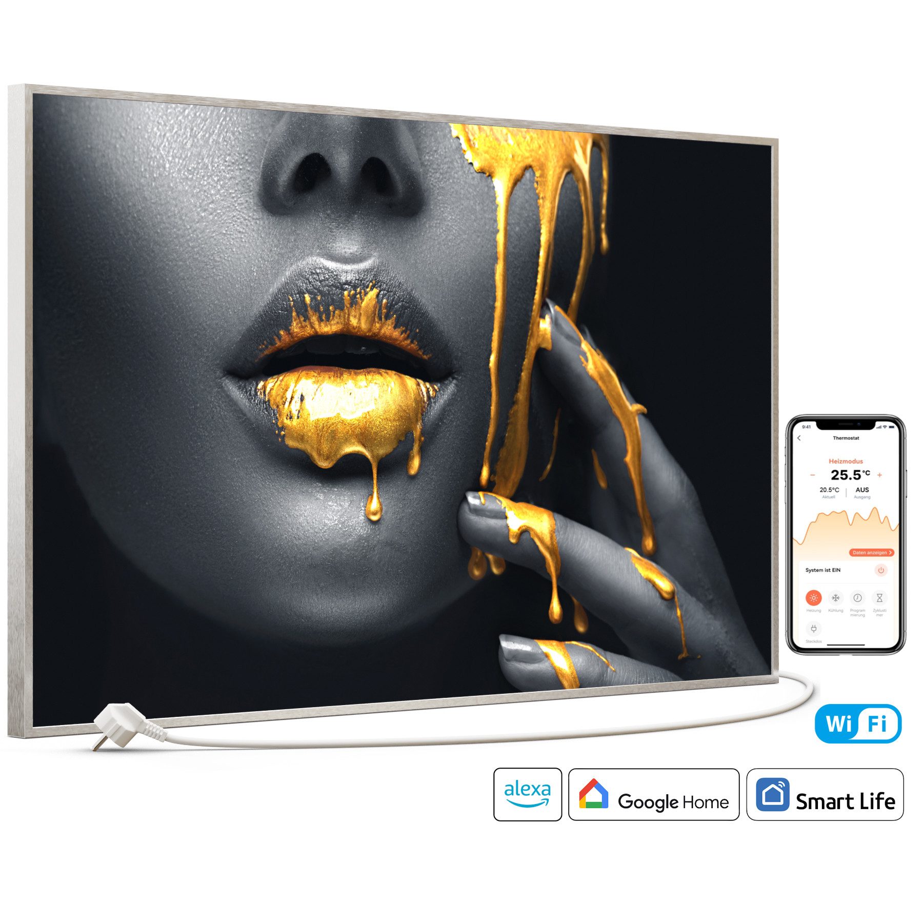 STEINFELD Heizsysteme Infrarotheizung Bild 600W, 100x60cm, Made in Germany, 7 Jahre Garantie, mit Thermostat, Silber