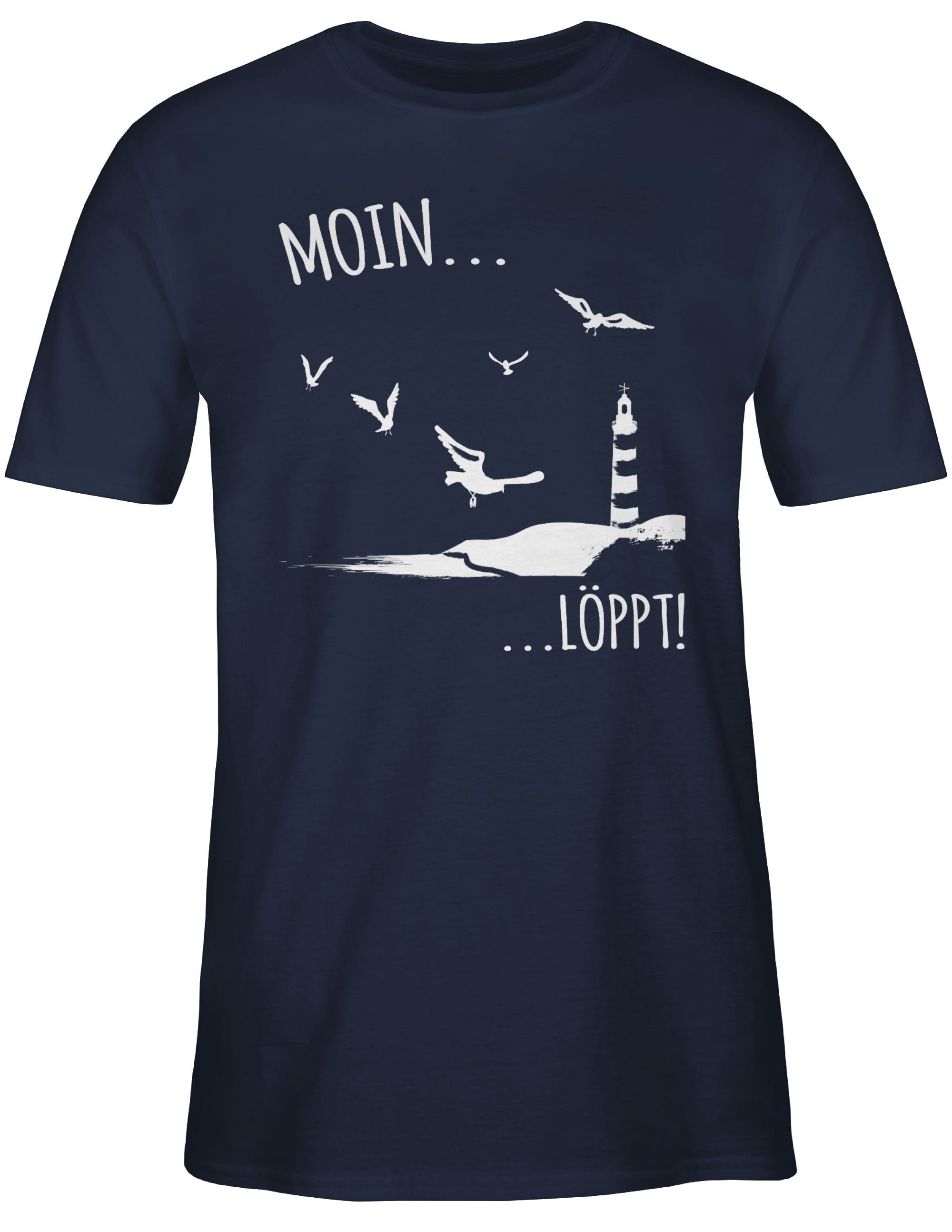 Shirtracer T-Shirt Moin...Löppt! - weiß Sprüche Navy 01 Blau Statement