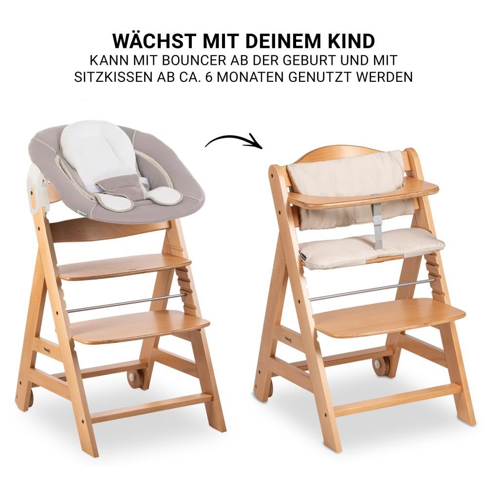 Hauck Hochstuhl Beta Plus Natur - Newborn Set, Babystuhl ab Geburt inkl. Aufsatz für Neugeborene, Tisch, Sitzauflage – Bild 4 von 5