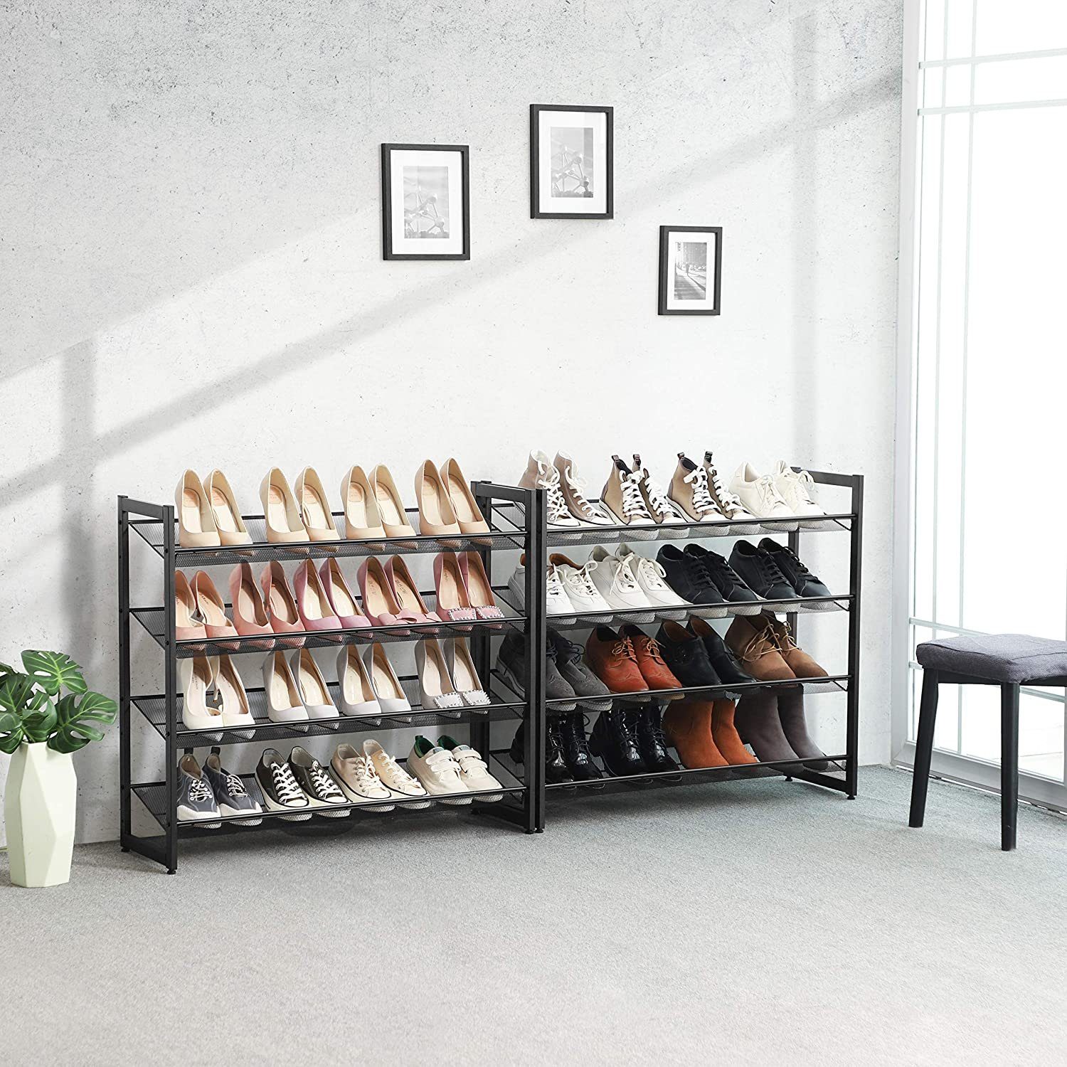 SONGMICS Schuhregal Schuh-Organizer, Schuhständer für Flur, aus 2 stapelbaren 4-stufigen Regalen, für 32 bis zu 40 Paar Schuhe
