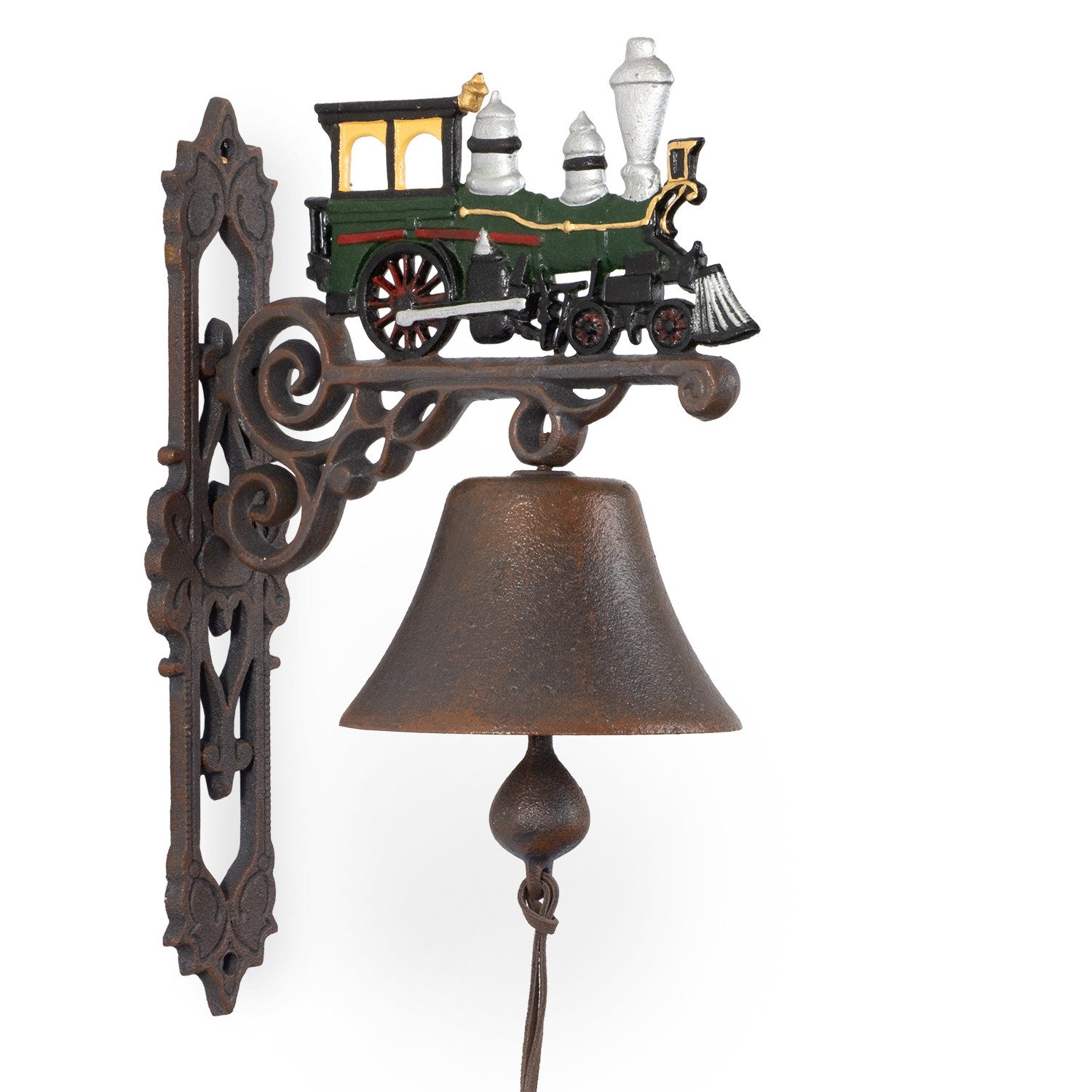 Moritz Hausglocke Gusseiserne Wandglocke mit Lokomotive Retro-Stil, Bronze Bronzefiguren Bronze Skulptur Figur Kunstwerk Dekoration Statue