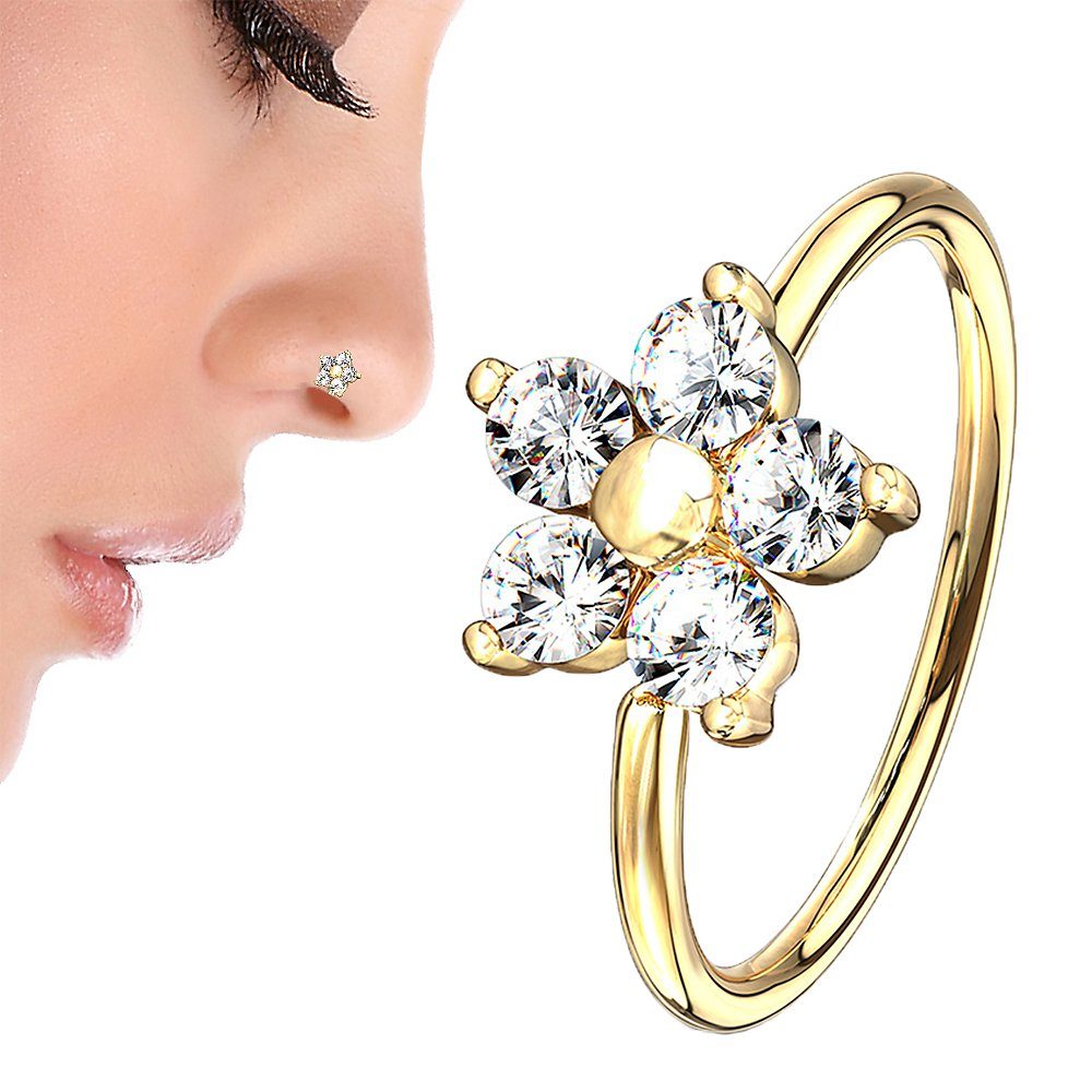 Taffstyle Nasenpiercing Universal Ohr Nase Lippen Piercing Biegbar Blume mit Kristall (Biegbar, funkelnd und vielseitig tragbar – filigranes Kristall Blumenpiercing)