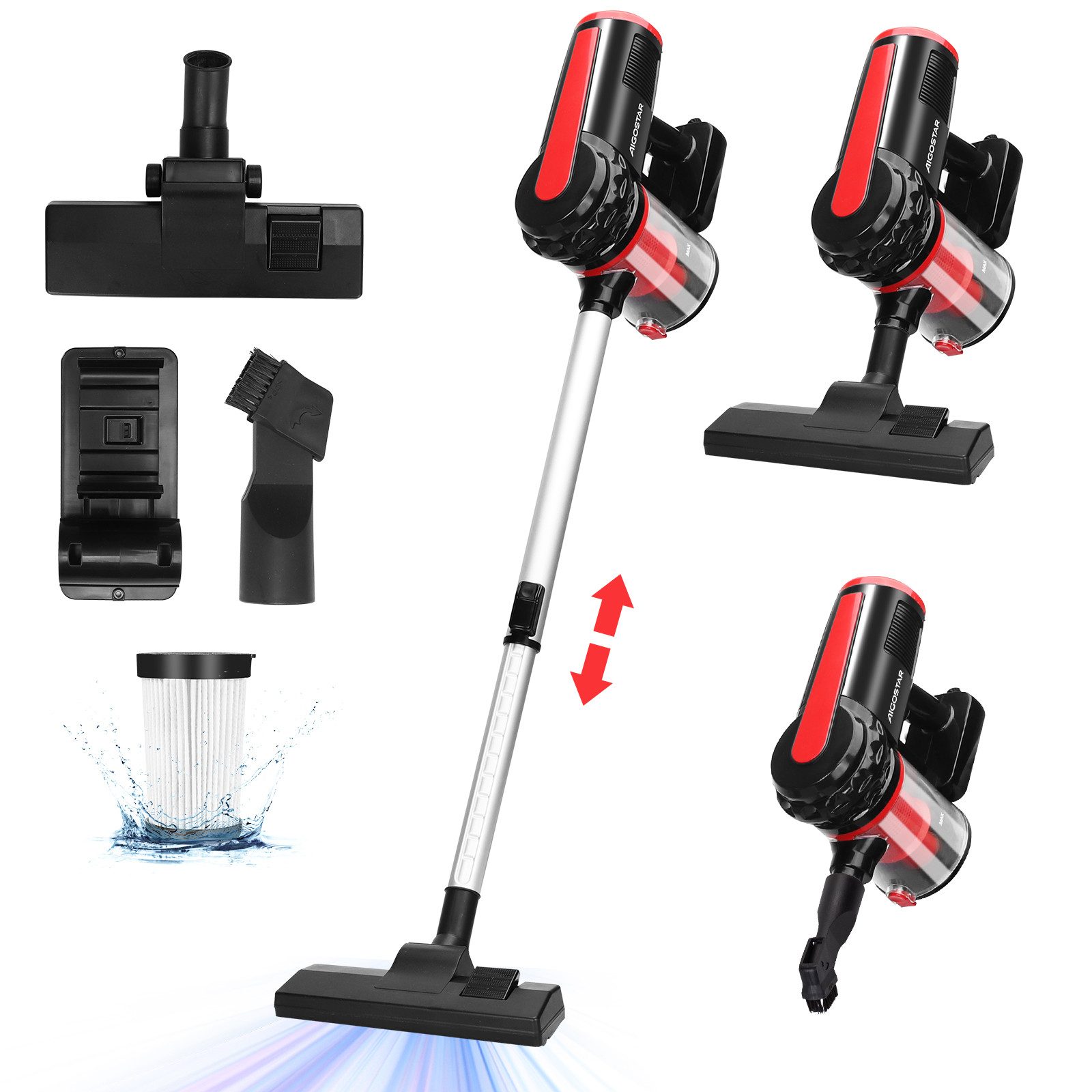 Aigostar Hand-und Stielstaubsauger Staubsauger mit Kabel 4 in 1, 15KPA, 1L/1,2L Leicht& Ideal für Zuhause, 600,00 W, beutellos, HEPA-Filter-System, Leicht und bequem