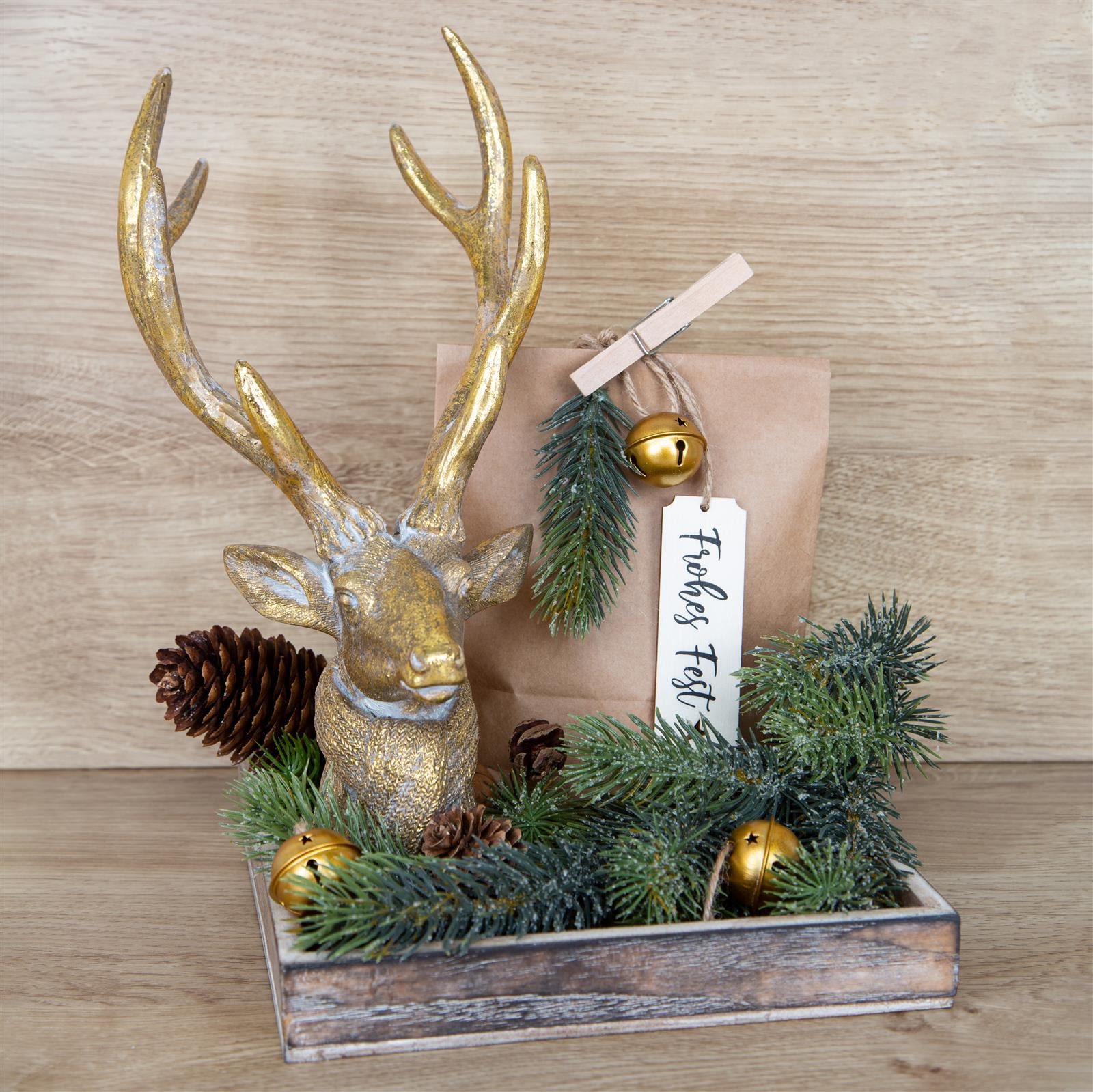 Logbuch-Verlag Dekofigur Großer Hirsch Kopf mit Geweih Gold edel, 30 cm günstig online kaufen