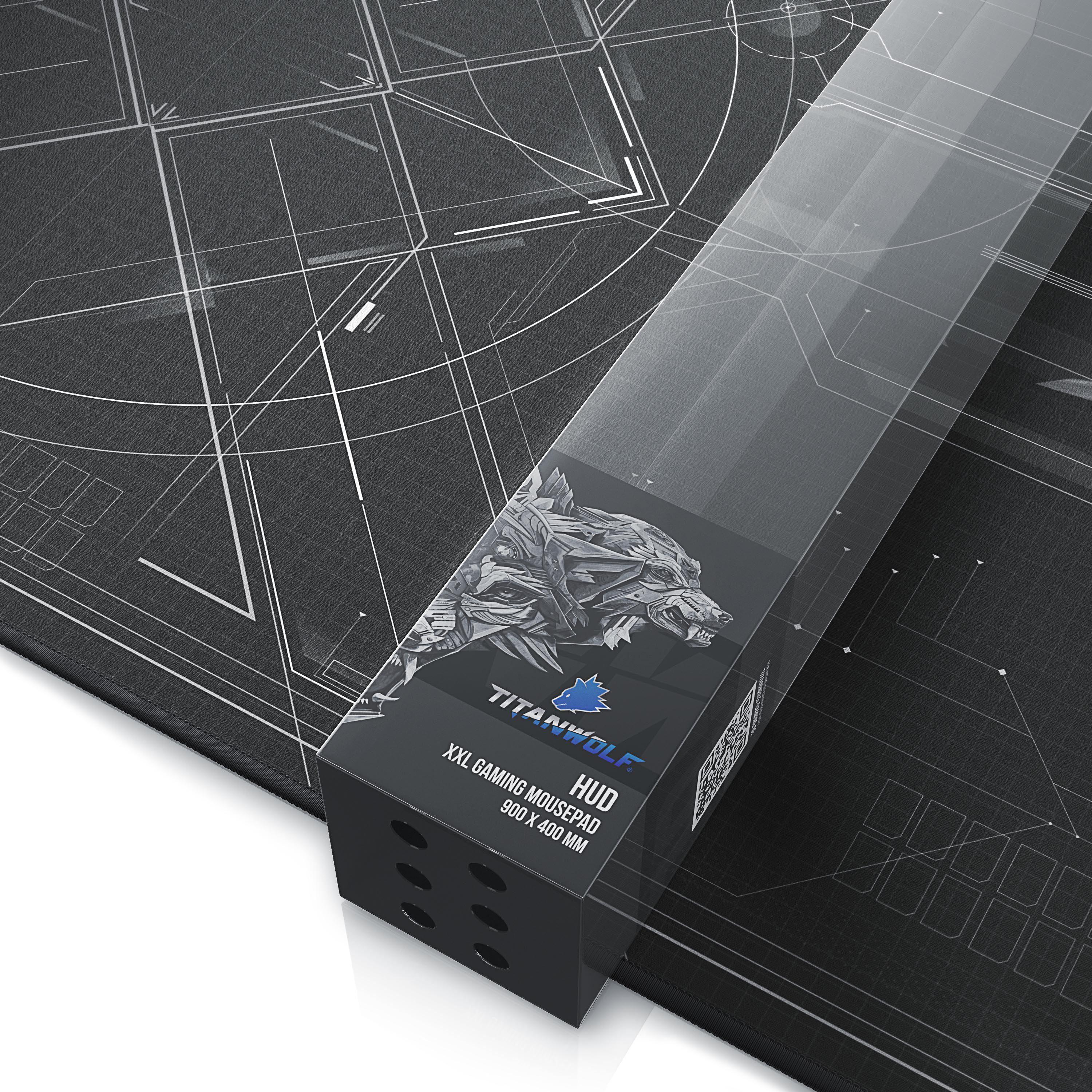 Titanwolf Gaming Mauspad XXL Speed Mousepad 900 x 400 x 3 mm, große Tischunterlage, rutschfest, abwaschbar, Geschwindigkeit & Präzision, HUD Motiv