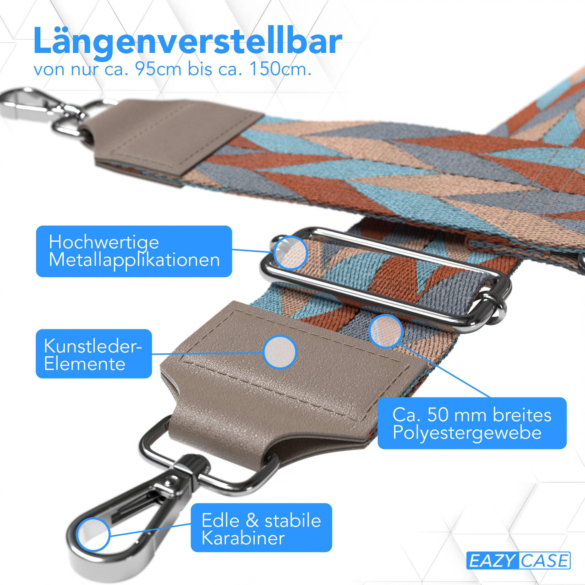 EAZY CASE Schulterriemen Schultergurte für Taschen gemustert Ersatzband für Taschen Schulterband DIY Handtaschenband Boho Grau Mix