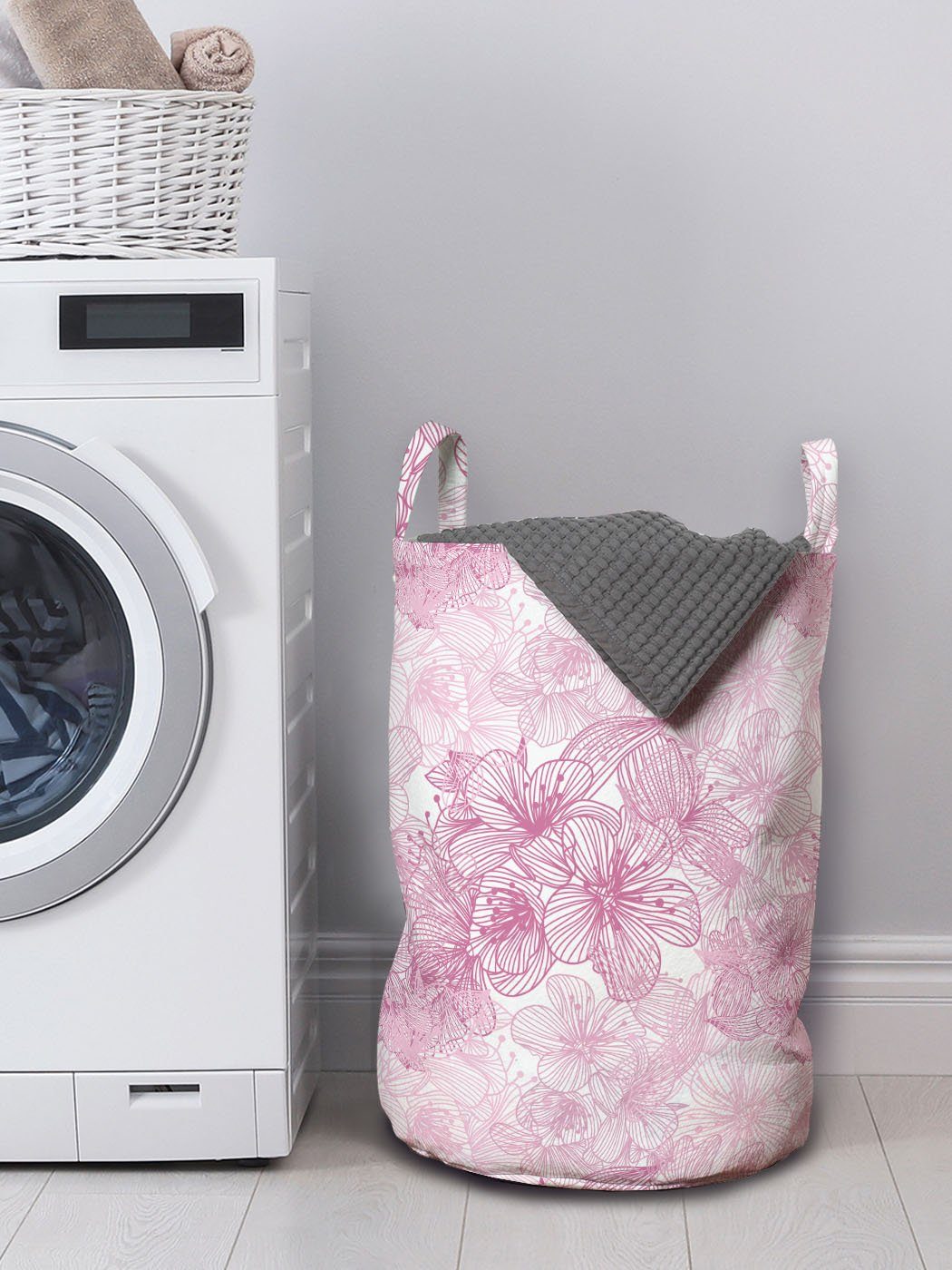 Kirschblüte Kordelzugverschluss Wäschekorb Waschsalons, Abakuhaus Cage Wäschesäckchen für Art-Motiv mit Griffen