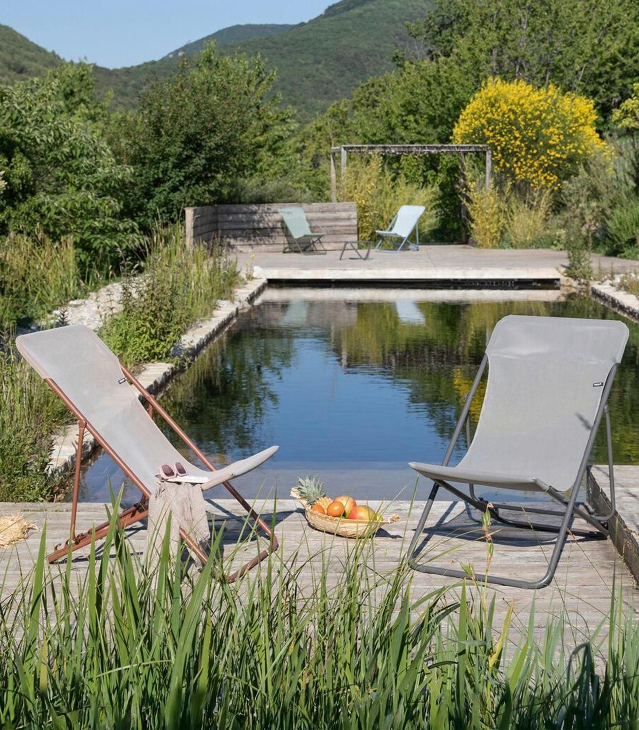 Lafuma Klappstuhl MAXI TRANSAT, Terre, Titanfarben, Stahlrahmen, Batyline, Klappbar, verstellbare Rückenlehne, B 62 x H 91 x T 95 cm