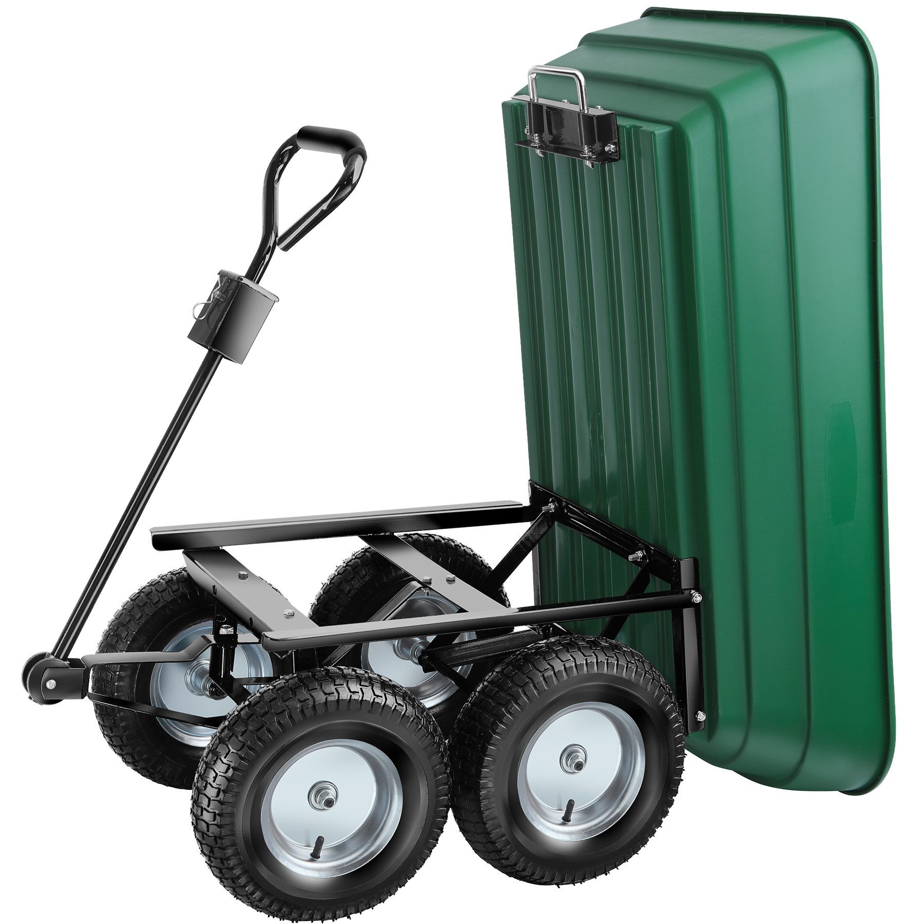 tectake Bollerwagen Handwagen Tummi mit luftgefüllten Reifen Belastbarkeit 300kg (1 Transportwagen, 1-tlg., 125L Volumen in Grün), mit Kippfunktion