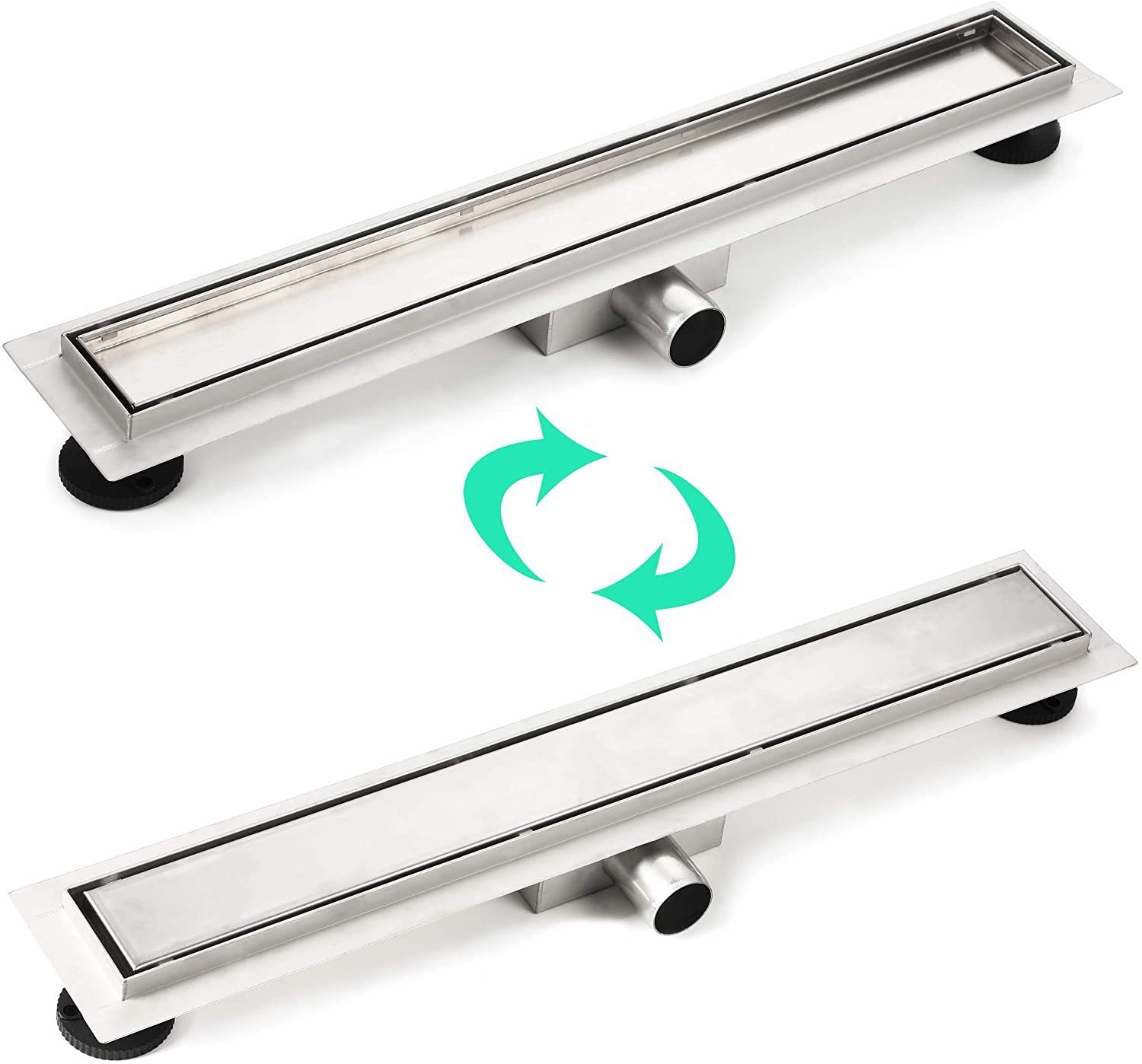 Elbe Duschrinne 60-90 cm, Komplett-Sat, Sockel aus rostfreiem Stahl und geriffelter Deckel aus rostfreiem Stahl, Kann gefliest werden	Geruchssicher	Korrosionsresistent	Rostbeständig 90 cm