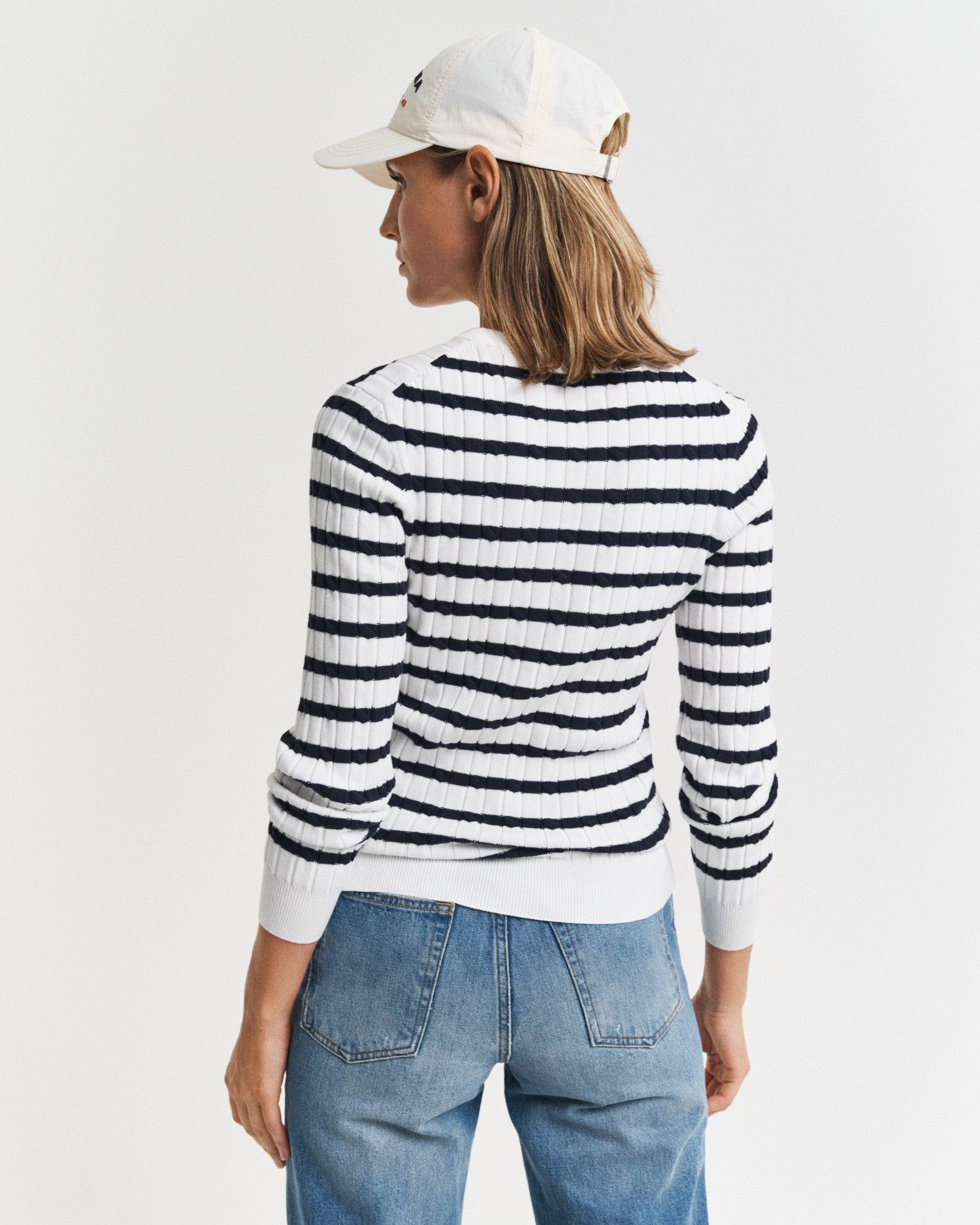 Gant Rundhalspullover STRETCH COTTON CABLE STRIPE C-NECK günstig online kaufen