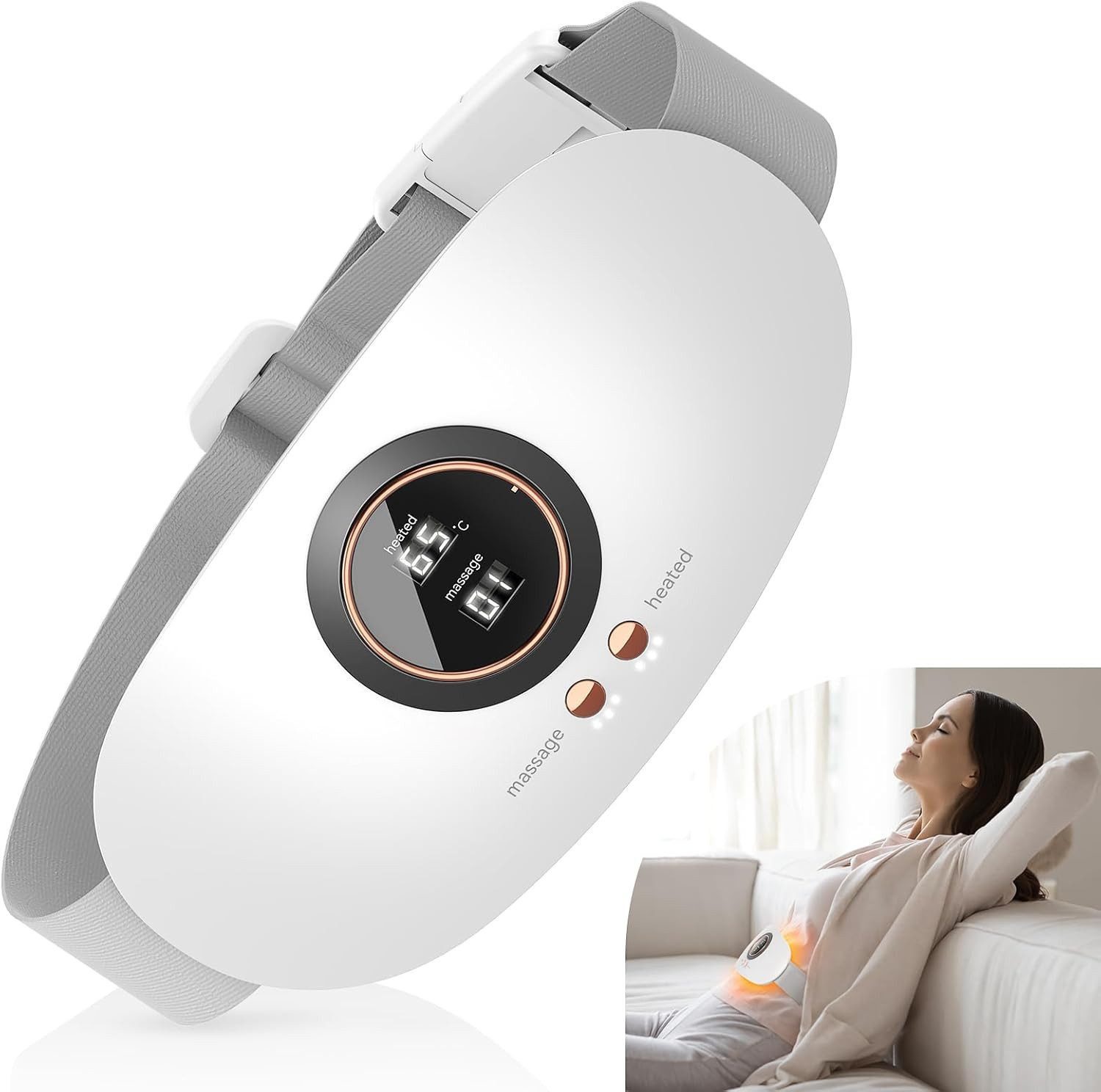 Vivitar Heizkissen für Frauen mit 5 Wärmemodi & 7 Massageprogrammen, Menstruations-Heizkissen für effektive Schmerzlinderung, LED-Anzeige, 3000-mAh-Akku, USB-Aufladung, automatische Abschaltung, extra große Heizfläche für Bauch- und Rückenschmerzen