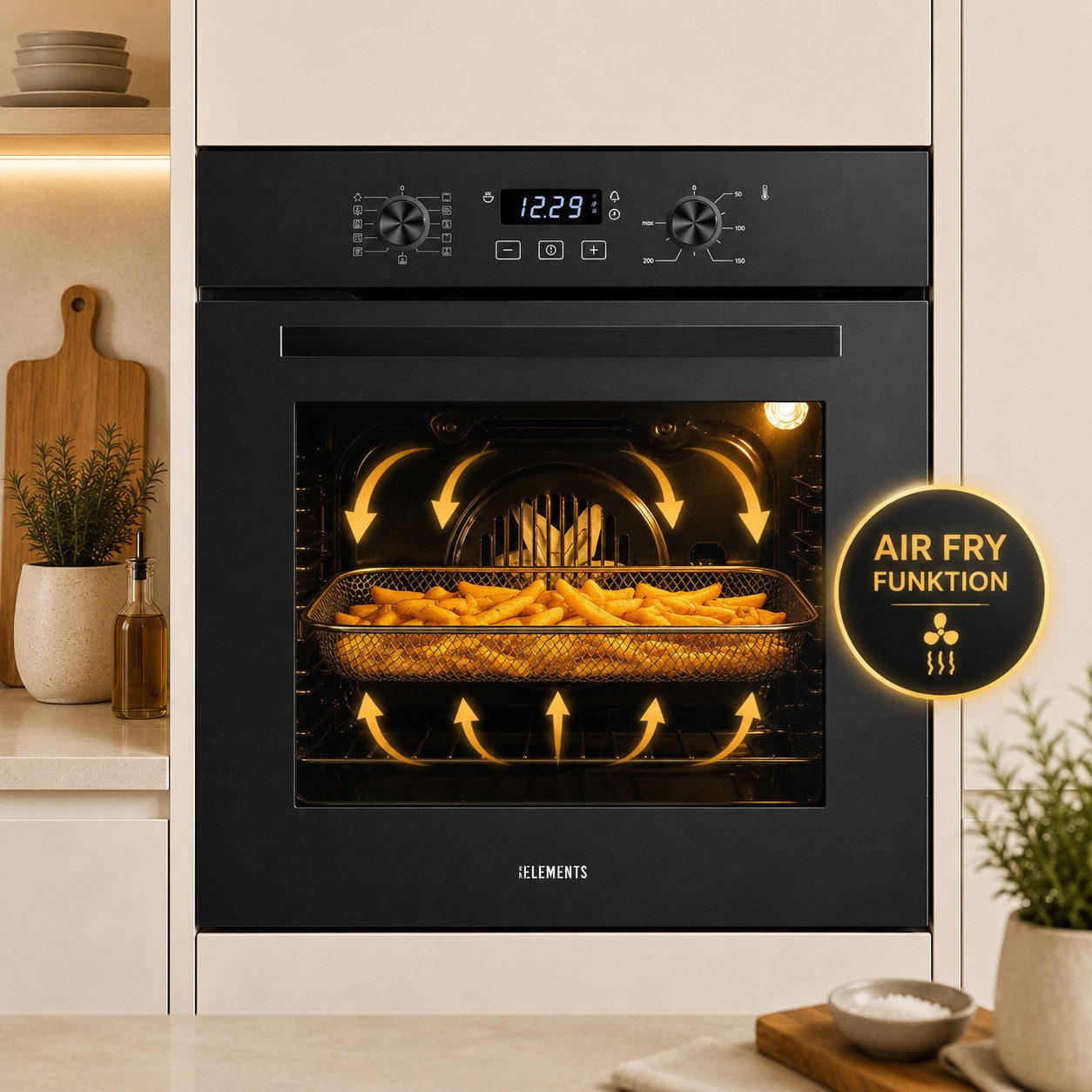 KB Elements Backofen-Set Einbaubackofen 60 cm mit 4-Zonen Induktionskochfeld 60cm, AQUA CLEAN, Herdset mit Air Fry, Flexzone und einfacher Installation