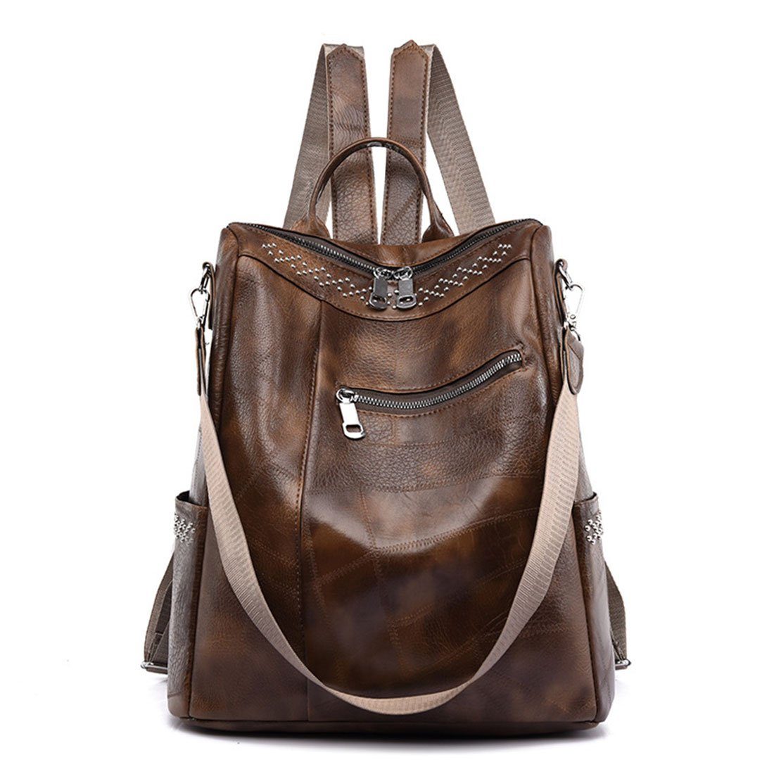 HNDSG Cityrucksack Damen Fashion Travel Shoulder Backpack,Soft Leather Schoolbag Backpack Gelb