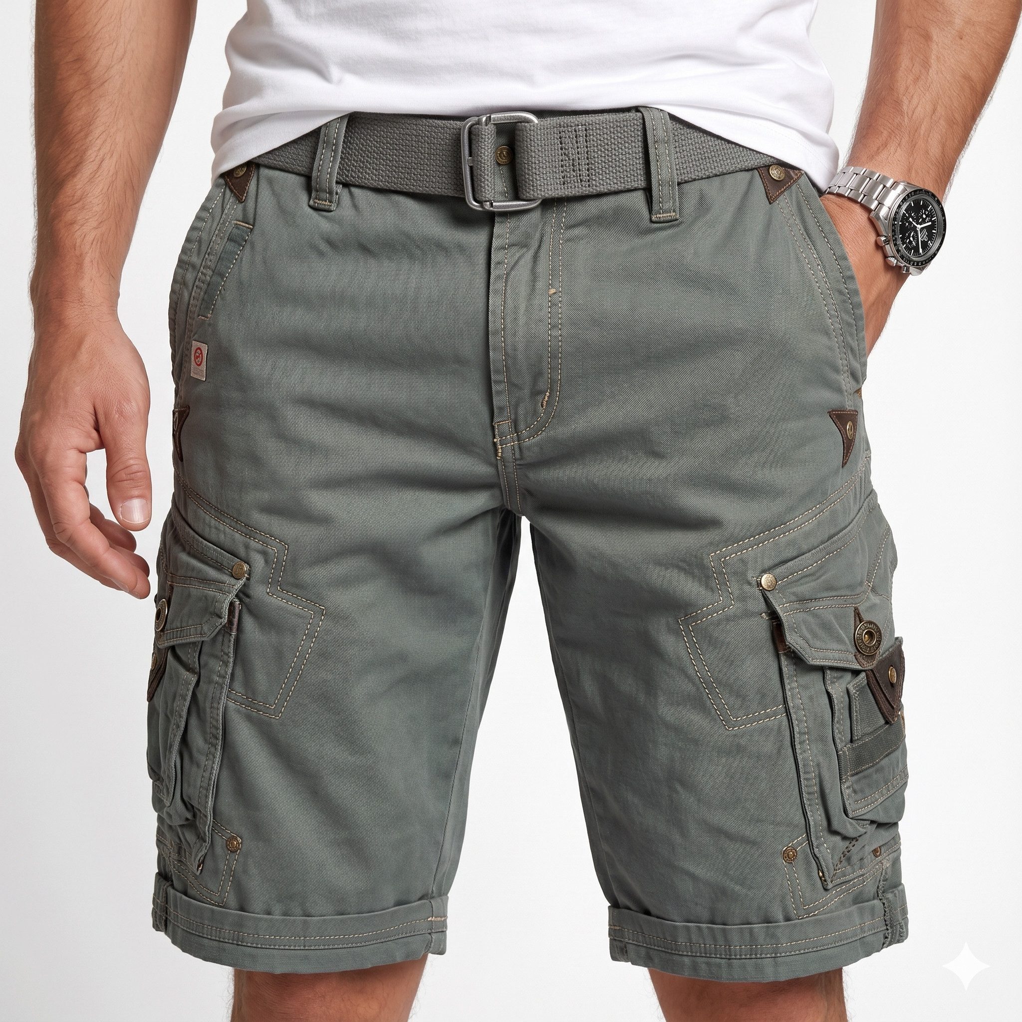Geographical Norway Cargoshorts Herren kurze Hose PEANUT Blau (1-tlg) Mit Gürtel