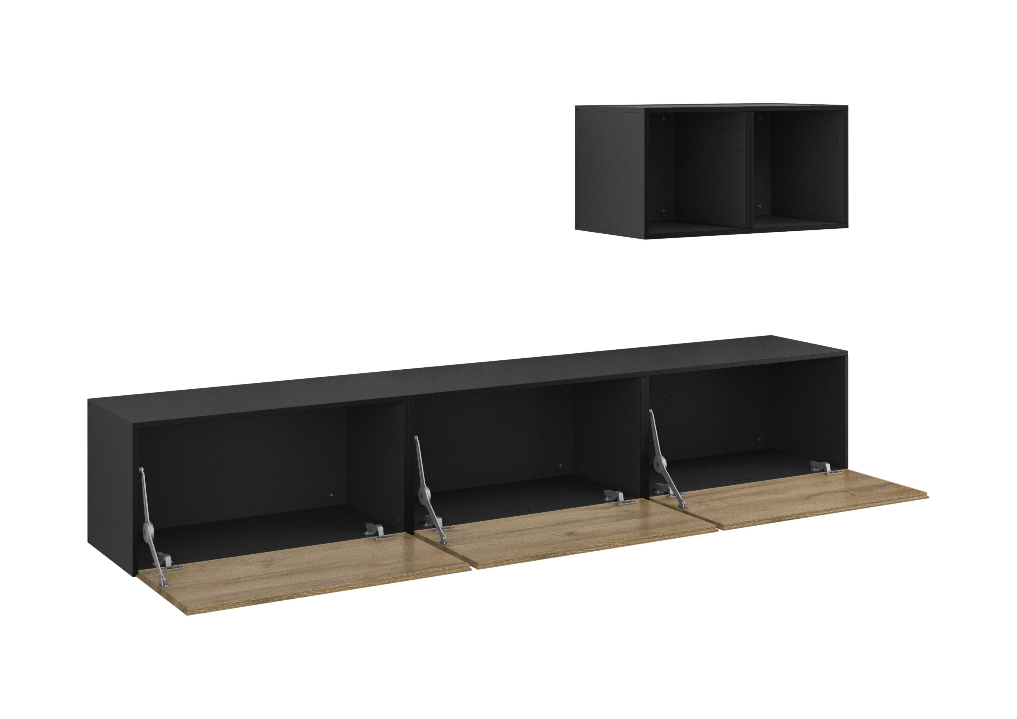 BMG Möbel Wohnwand Modul+, (Lowboard-Set mit Wandregalen bestehend aus, 3x Hängeelement mit Klappen, 2x offenes Würfelregal), wandhängend mit Soft-Close, Made in Germany