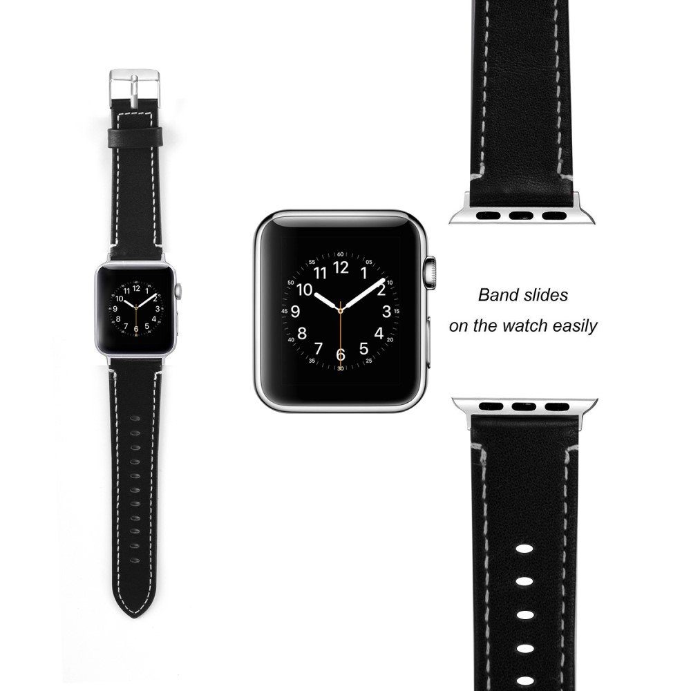 CoverKingz Smartwatch-Armband Leder Armband für Apple Watch 49/45/44/42mm Retro Serie, Lederband Edelstahl Faltschließe Serie Ultra 2/Ultra/9/8/7/6/SE/5/4/3 Schwarz