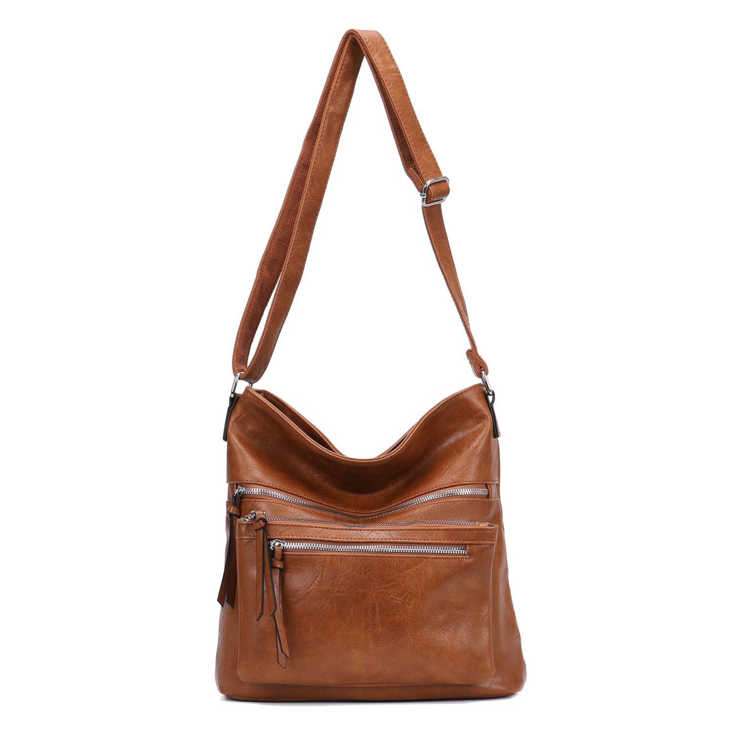 ITALYSHOP24 Schultertasche Damen Tasche Umhängetasche Shopper CrossOver Handtasche Henkeltasche, Hobo Bag Freizeit Damentasche Crossbody Reise City Bag Leder Optik