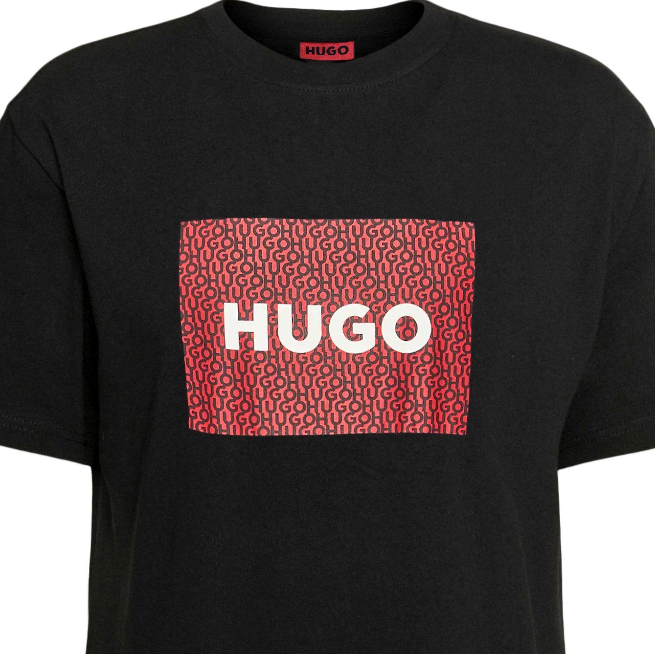 HUGO T-Shirt Hugo Dulive Kurzarm Schwarz Herren der Print auf Brust Logo Shirt Boss