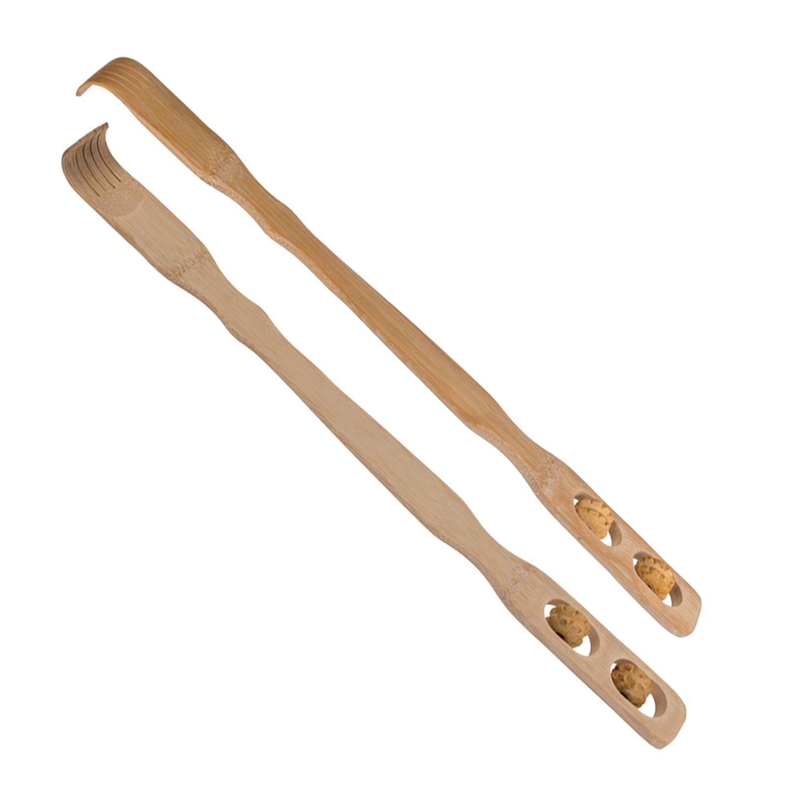 HAC24 Massagegerät Rückenkratzer Bambus Kratzhilfe Kratzhand Rückenmassage, Set 2-tlg., mit Massagerollen, 46 cm